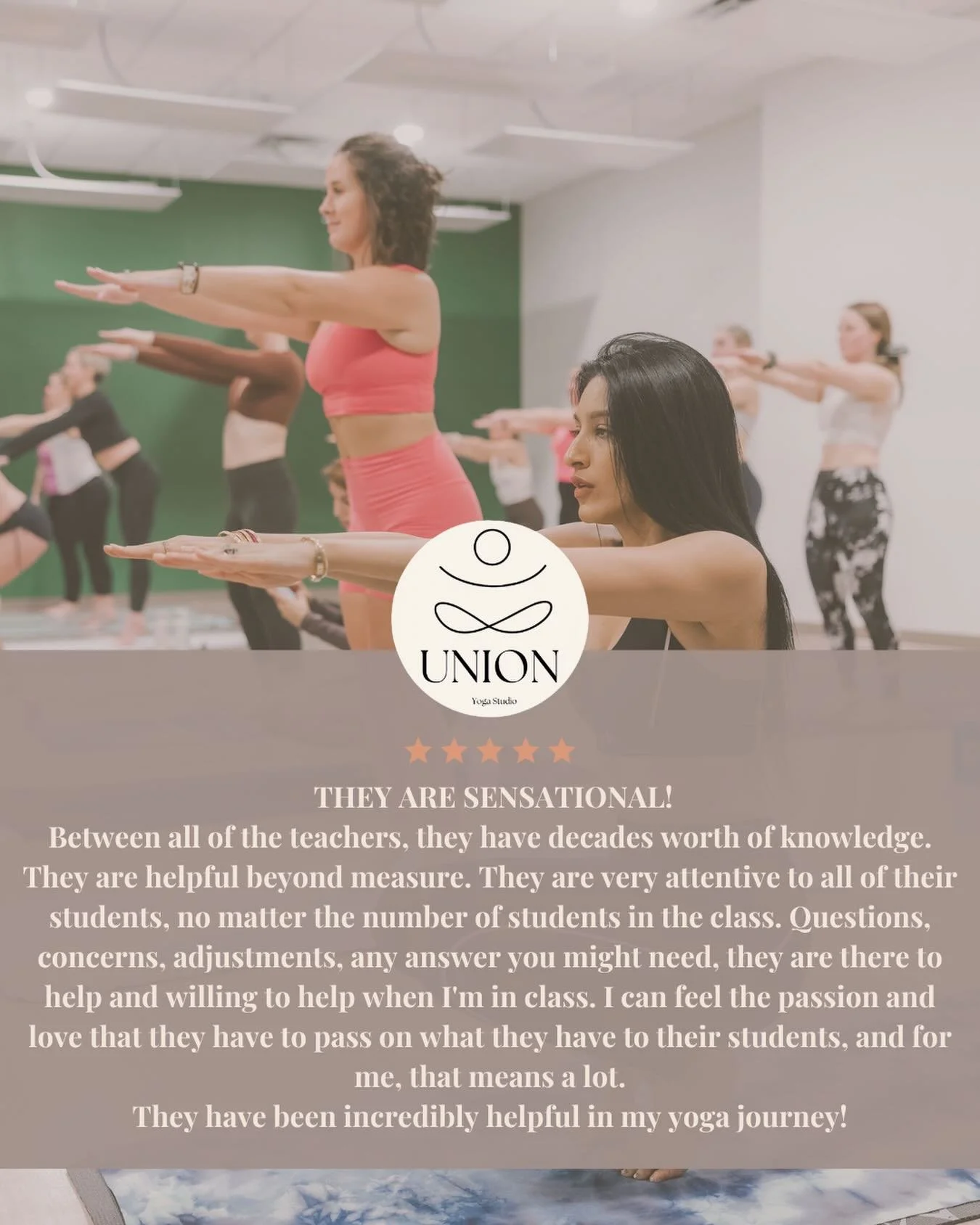 Your words. Our gratitude. 🤍

 We love hearing how Union Yoga is supporting your practice, your peace, and your growth. Reviews like this remind us why we do what we do.

Thank you for sharing your experience with us &mdash; and for being part of th