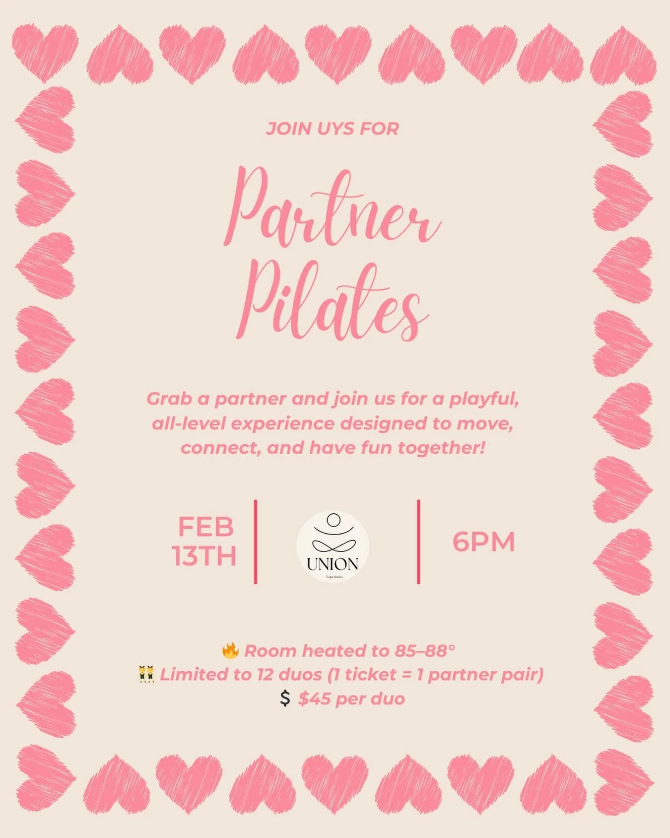 Grab a partner and join Sandra and Brenan for a playful, all-level experience designed to move, connect, and have fun together 🤍

We&rsquo;ll explore partner stretching, Pilates-inspired movement reimagined, and a few picture-worthy partner acro pos