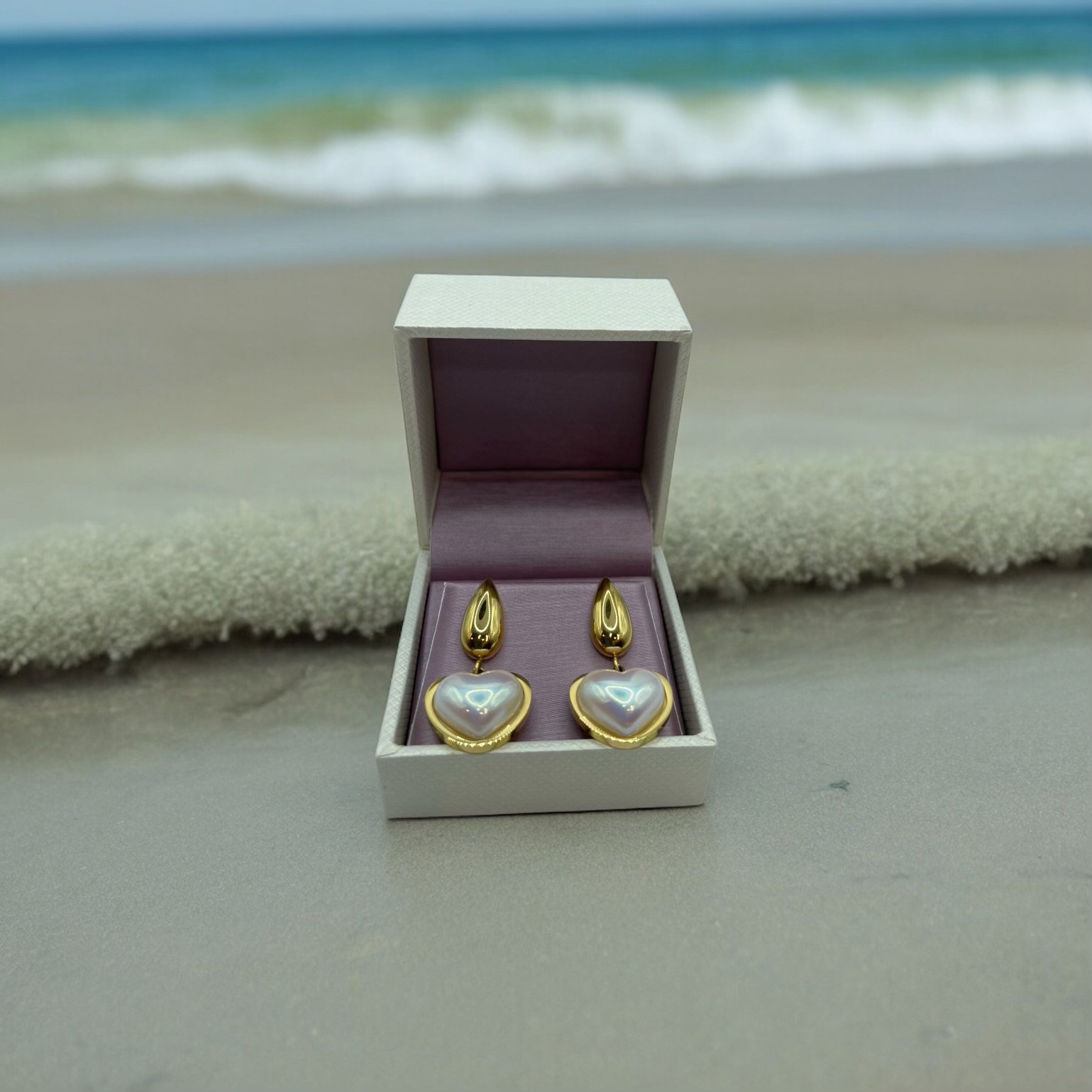 18K GOLD Filled "HEART PEARL" EARRINGS