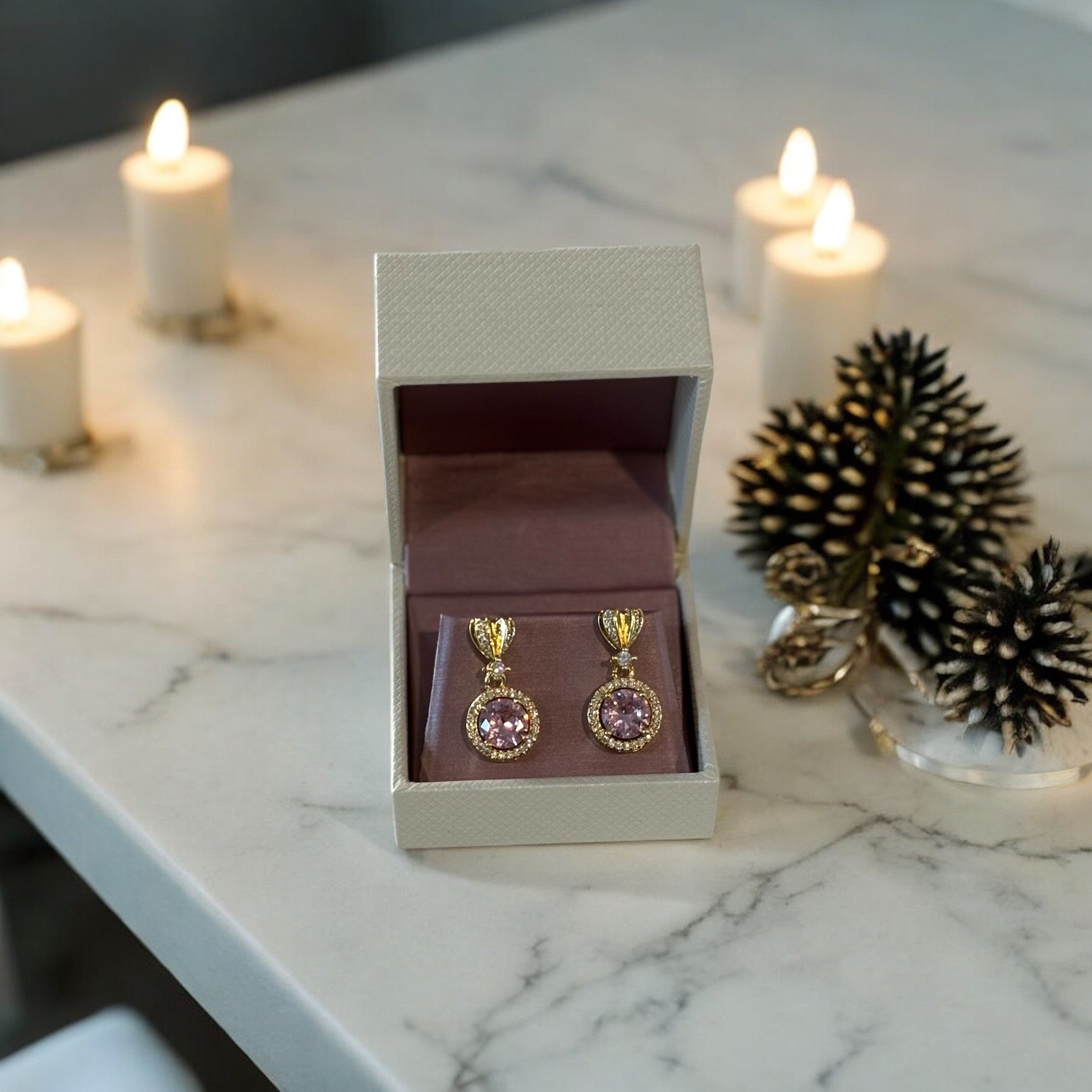 “PINK DiAMONDS” 18K GOLD FILLED EARRINGS