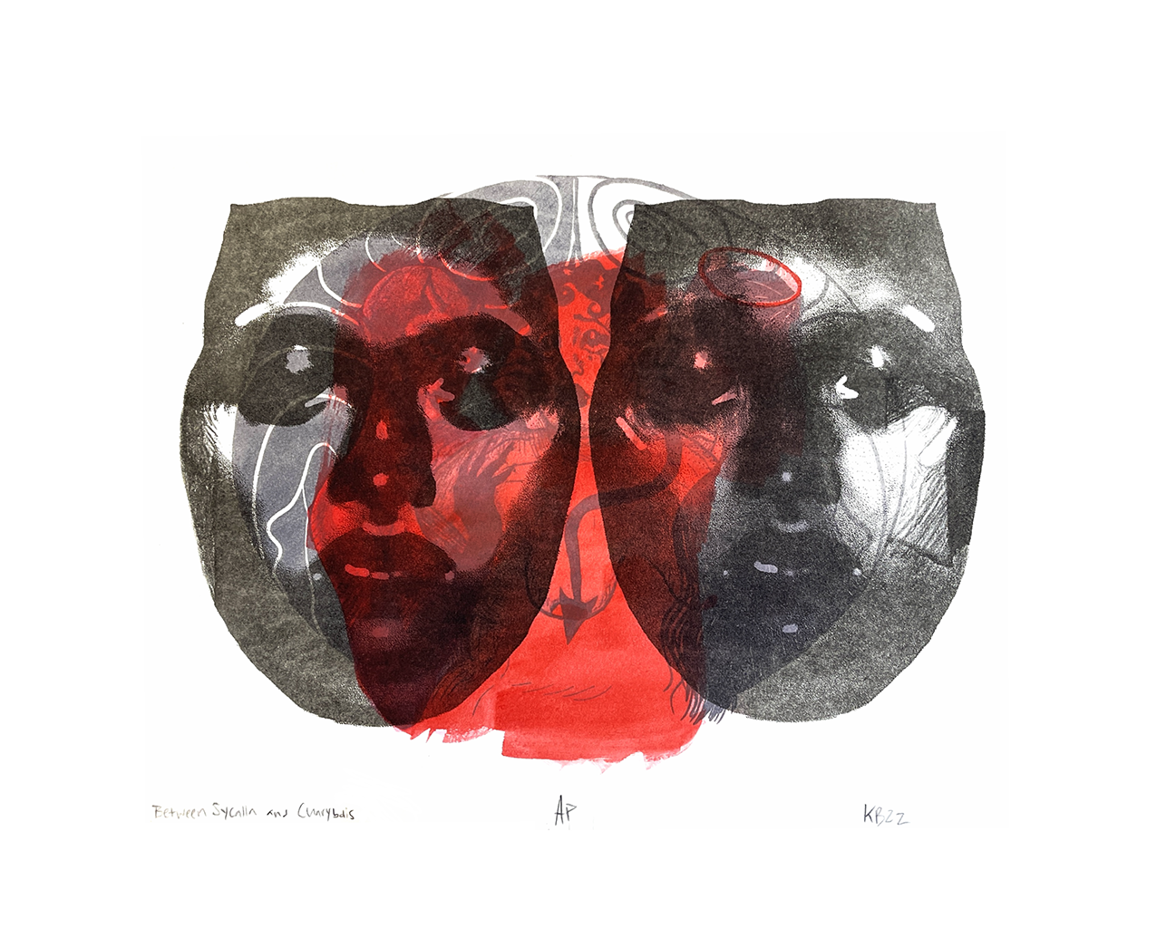 Original Print for Irony in RED V2 Installation
Lithograph printed on artist proof of Between Scylla and Charybdis
