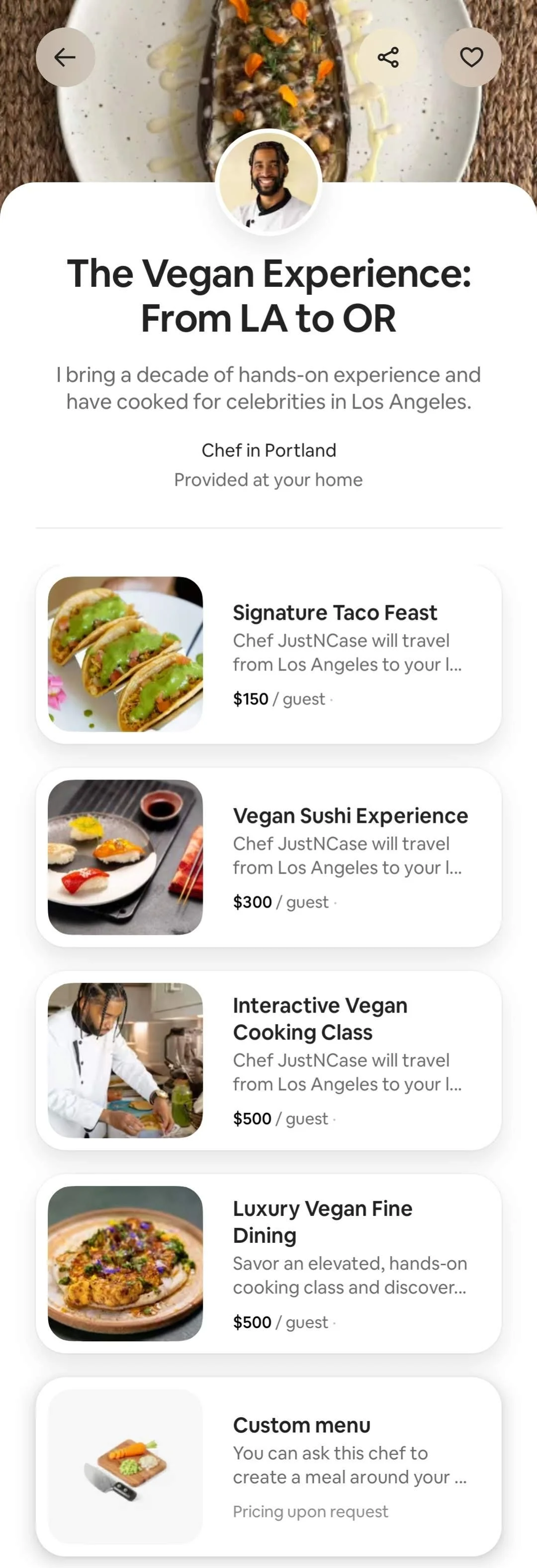   We kunnen hier ook een chef thuis laten koken zien we in de airbnb app, deze vraagt wel een minimum order van $ 1795  