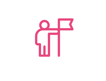 A pink icon of a person holding a flag