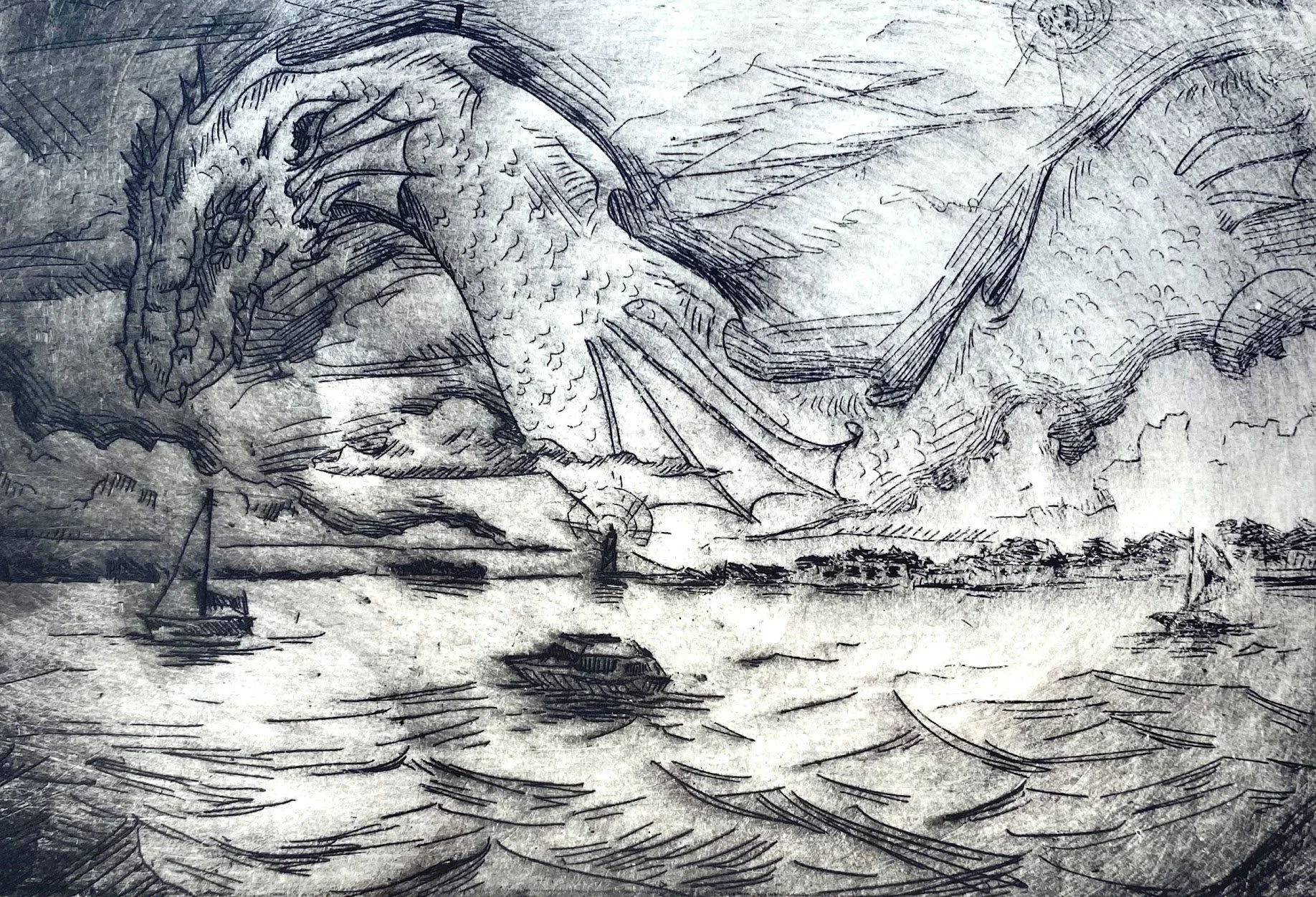 'Leviathan'; 2023, Etching, 4'' x 6''
