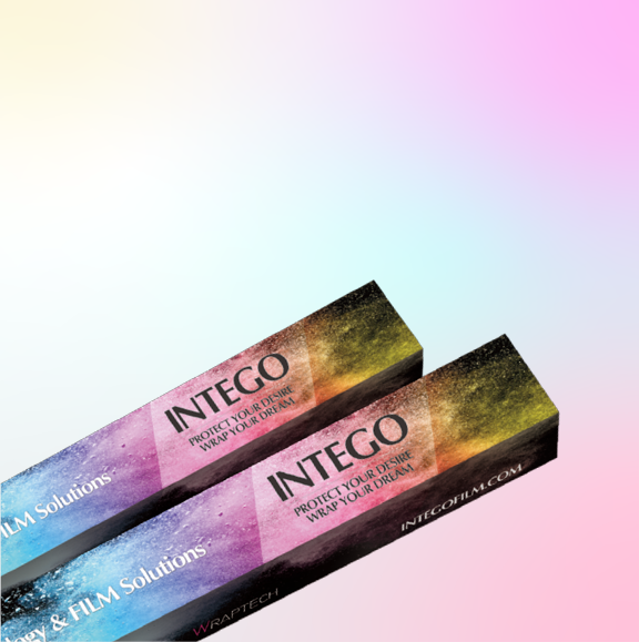 A paint protection film for vehicle wrapped in a box labeled "INTEGO".