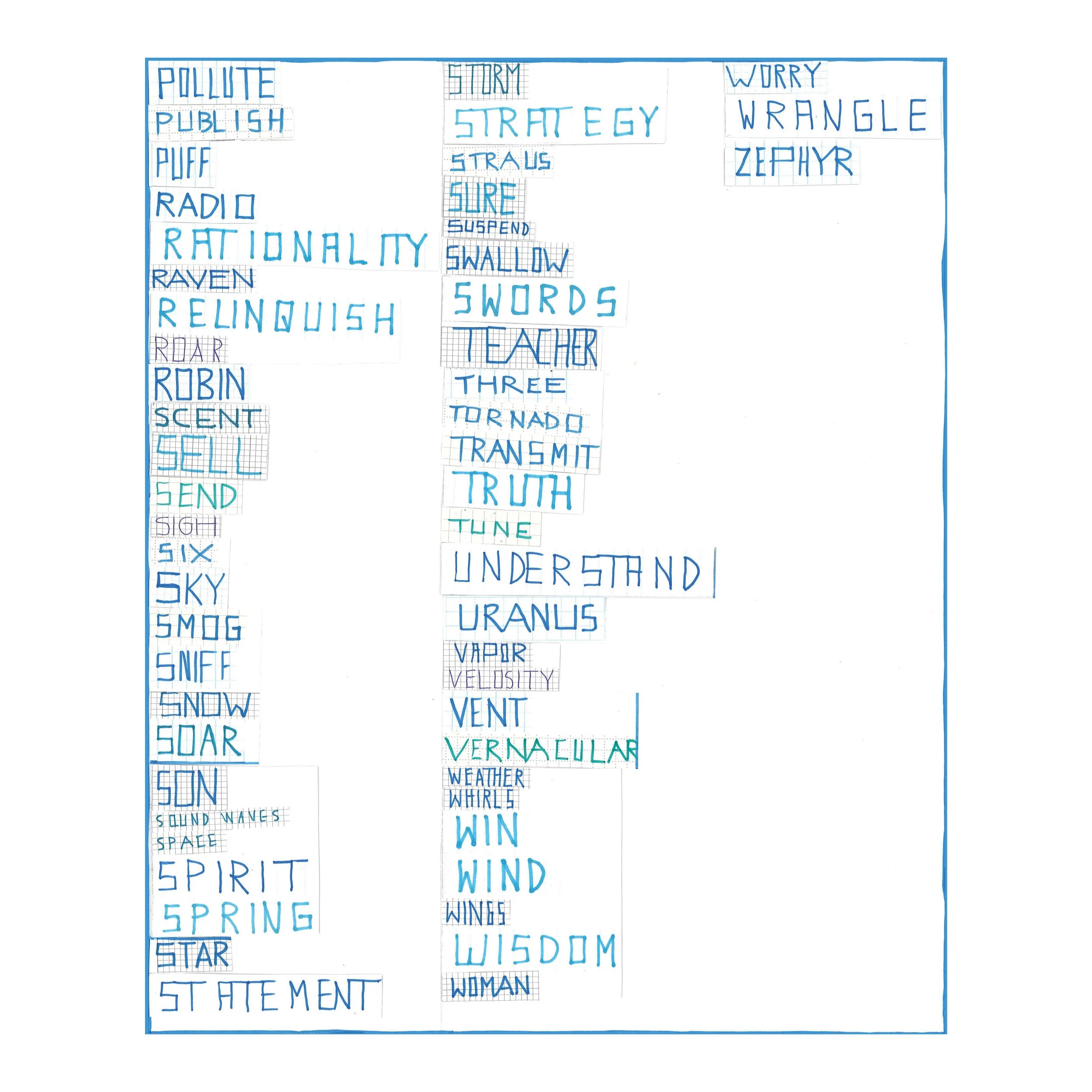  East: List III,  2024 
Mixed media collage on paper 
17 x 14 inches