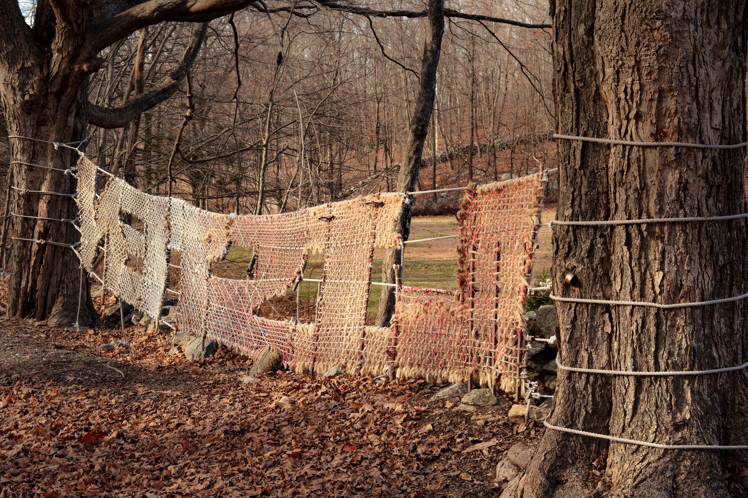 Listen, 2019 Repurposed rope and found objects, 36 ft x 5 ft
Installation at White Rock Center for Sculptural Arts, Holmes, NY