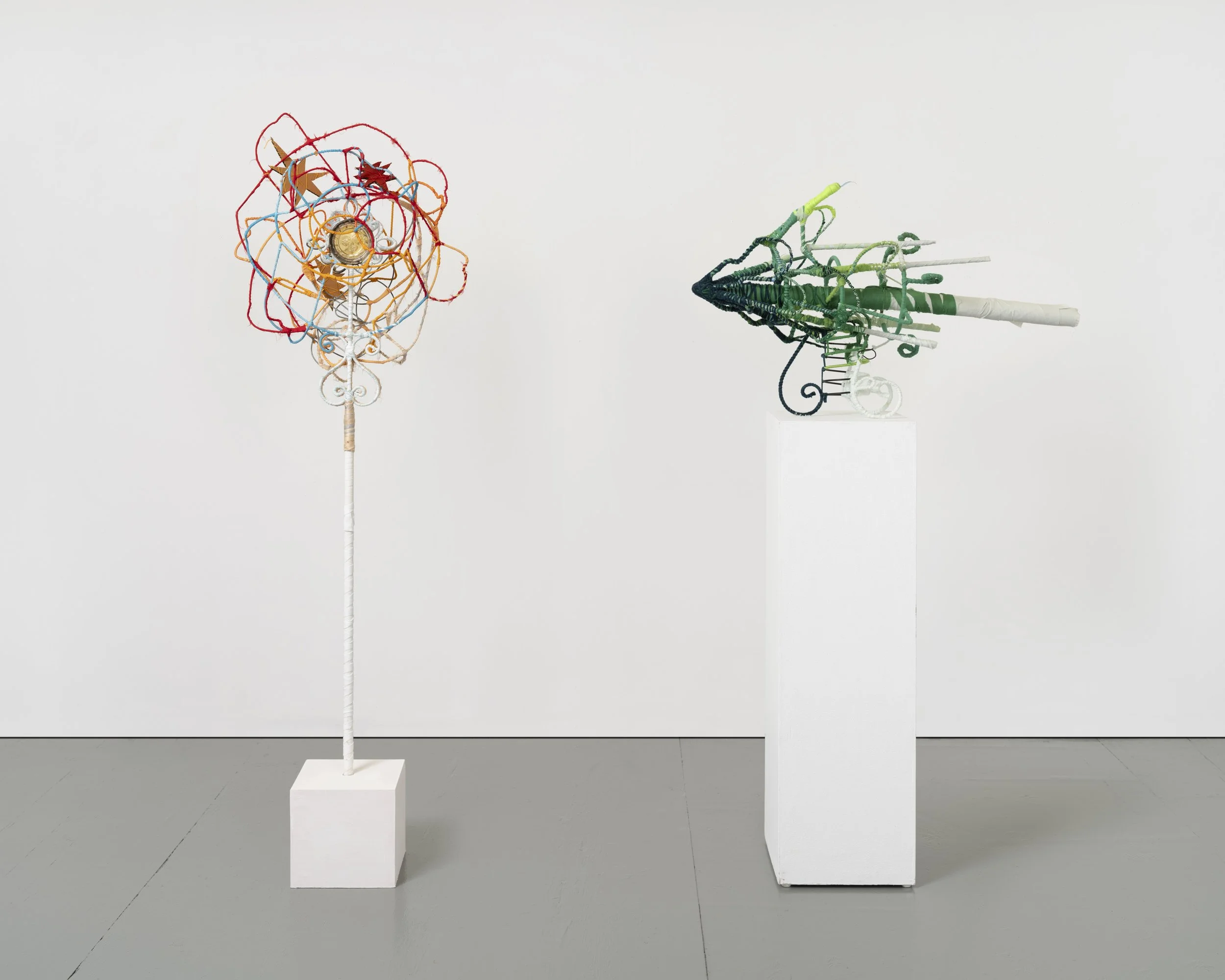  The Second Spark,  2025 
Found objects and repurposed textiles 
65 x 23 x 7 inches
 
 WI,  2025 
Found objects and repurposed textiles 
27.5 x 22 x 6.5 inches
 
Image by Pierre Le Hors