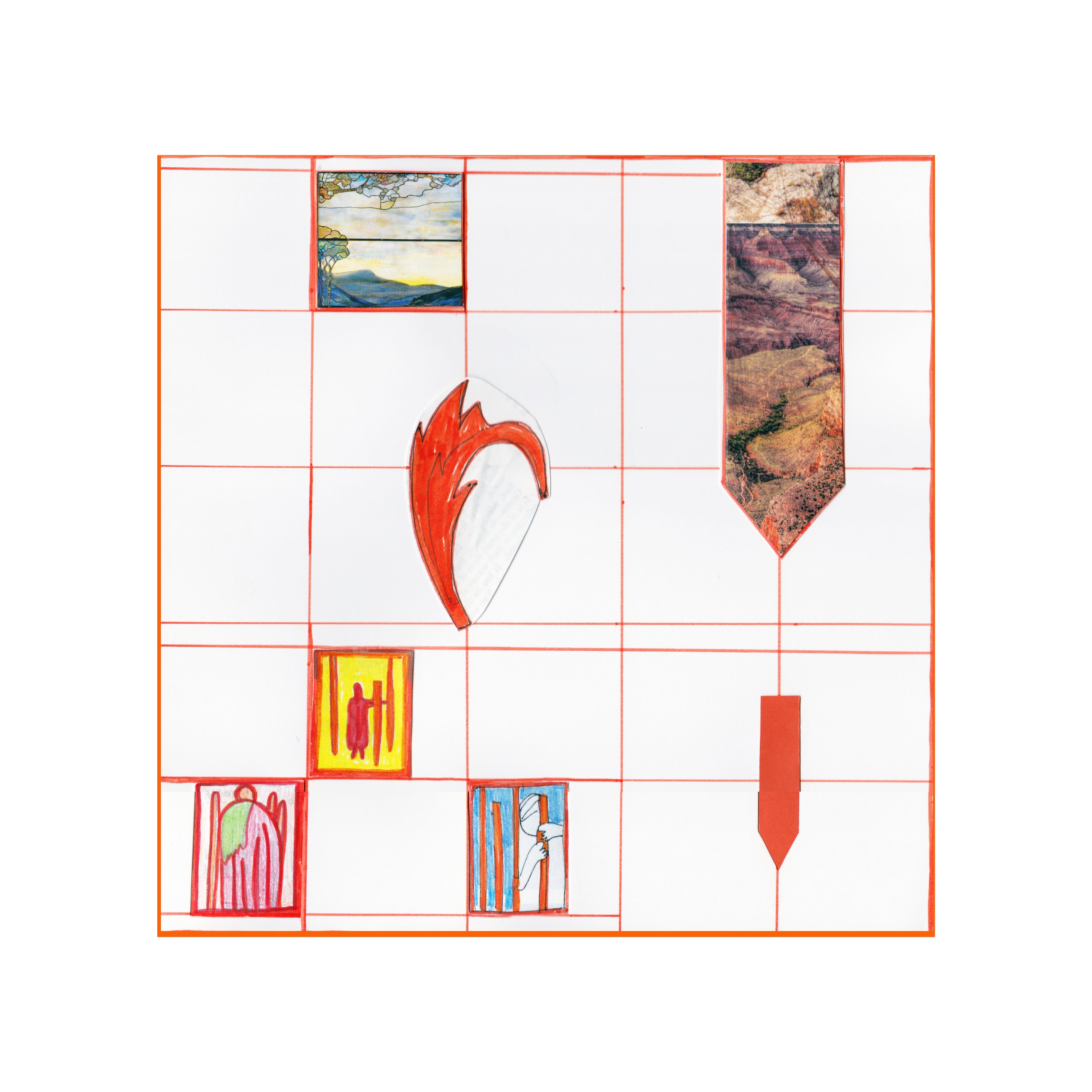 South X, 2024, Mixed media collage on paper, 10 x 10 inches
