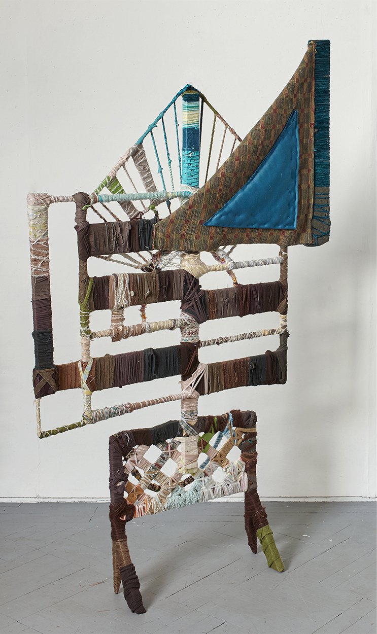 The Climber, 2016 found objects and repurposed textiles, 56 x 40 x 6 inches