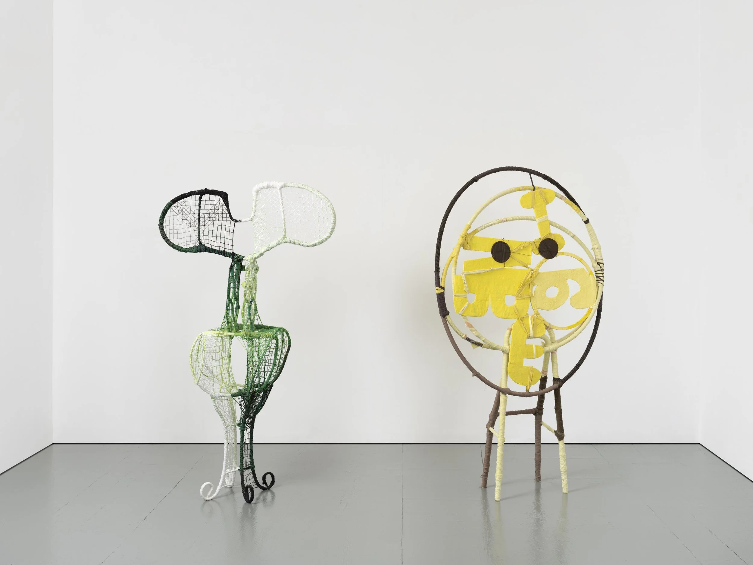  The Lovers,  2025 
Found objects and repurposed textiles 
64 x 36 x 18 inches
 
 The Beginner,  2025 
Found objects and repurposed textiles 
68 x 38 x 10 inches
 
Image by Pierre Le Hors
