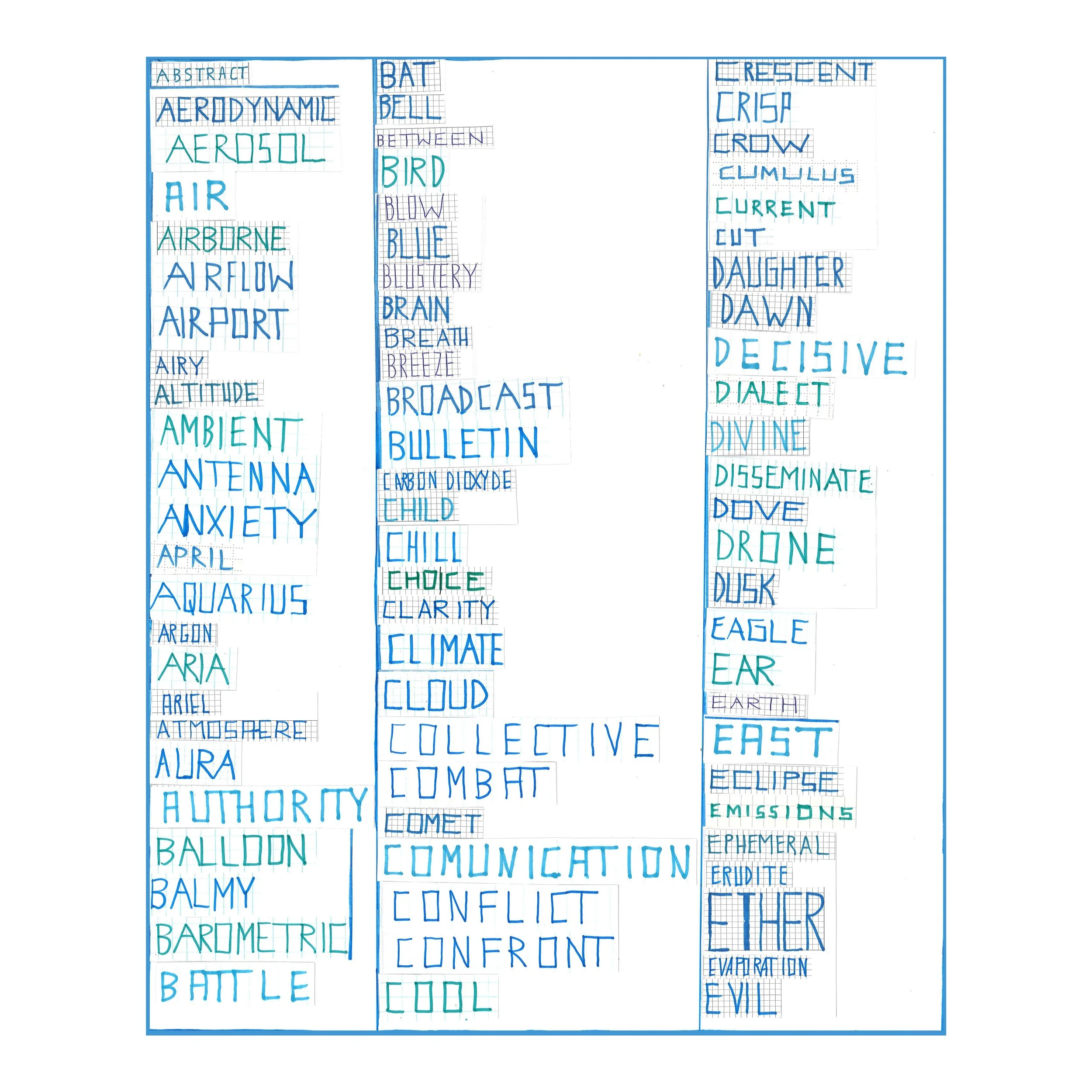  East: List I,  2024 
Mixed media collage on paper 
17 x 14 inches
