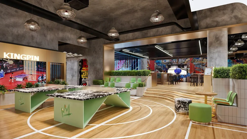 Top spin area with large TV