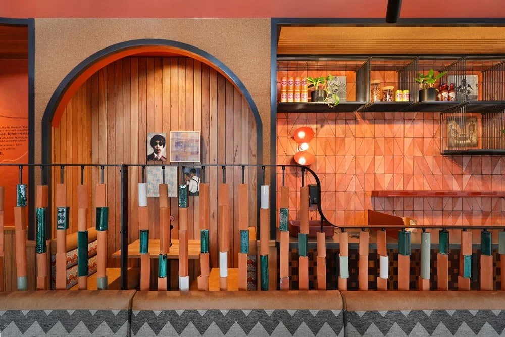 Booth area and decorated wall