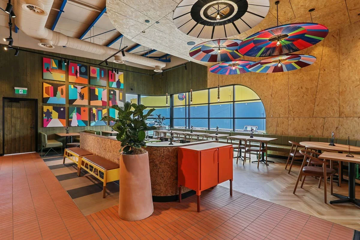 Nandos dining area with fun colours