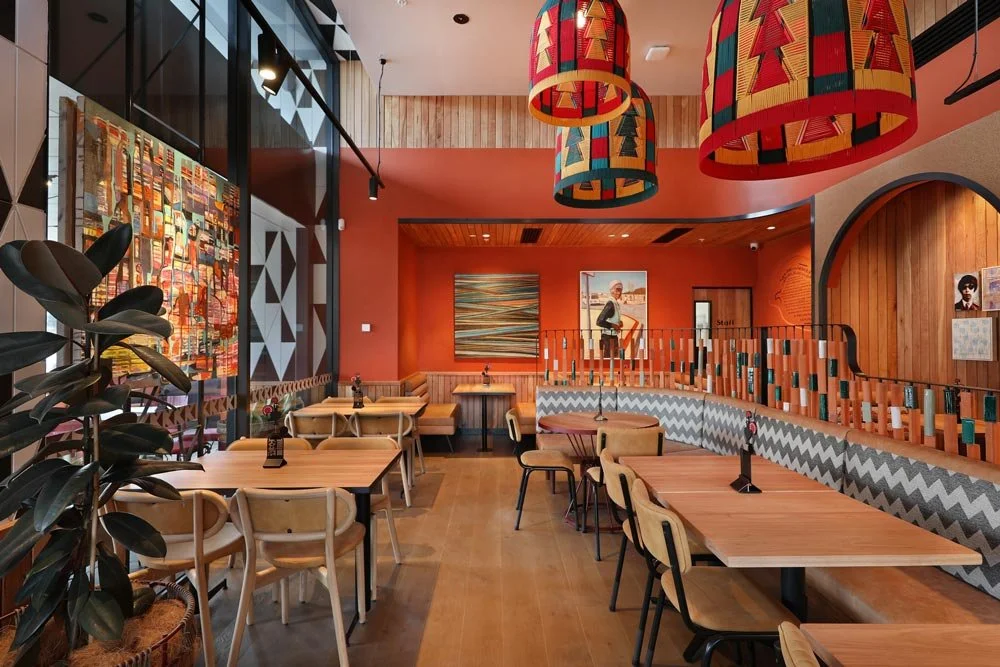 Nandos dining area with bold patterns