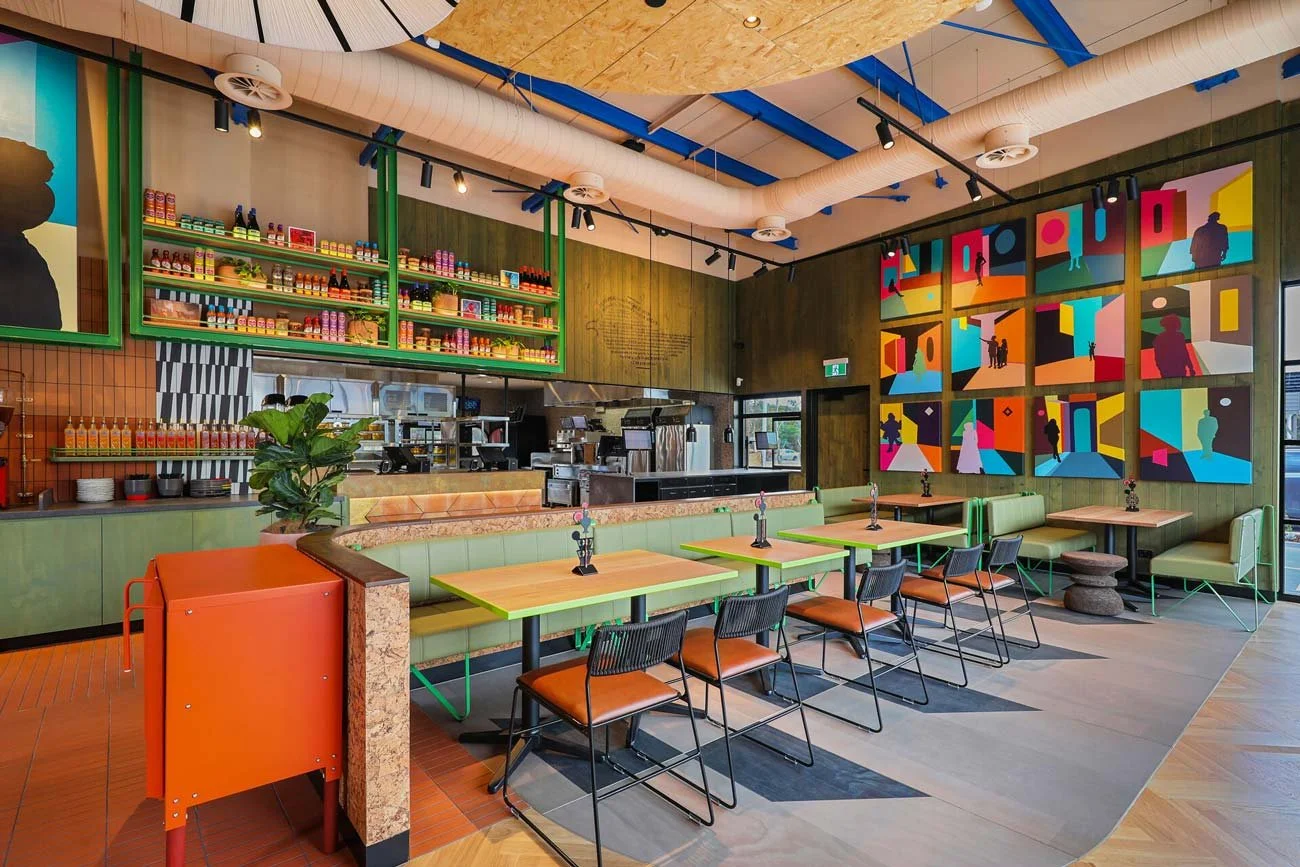 Colourful and bright restaurant space