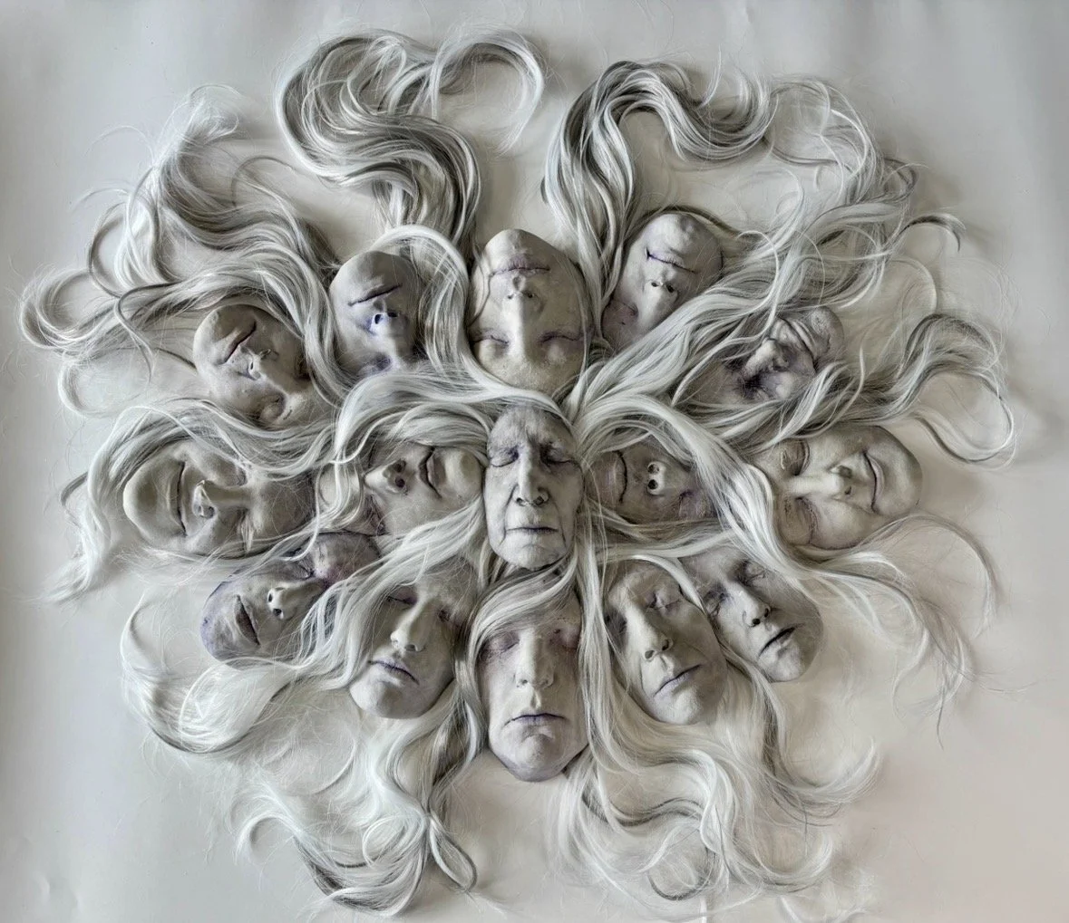 DIVINE FEMININE, 2026, plaster, synthetic hair, watercolor 
