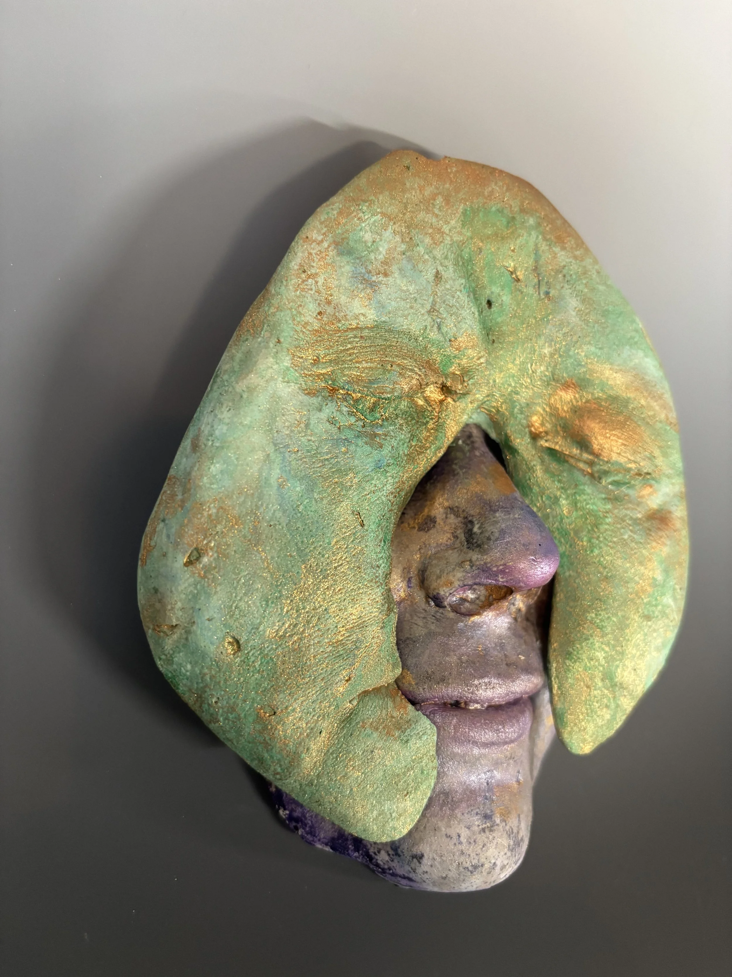 MASKED AND GILDED, 2026, plaster and acyrlic