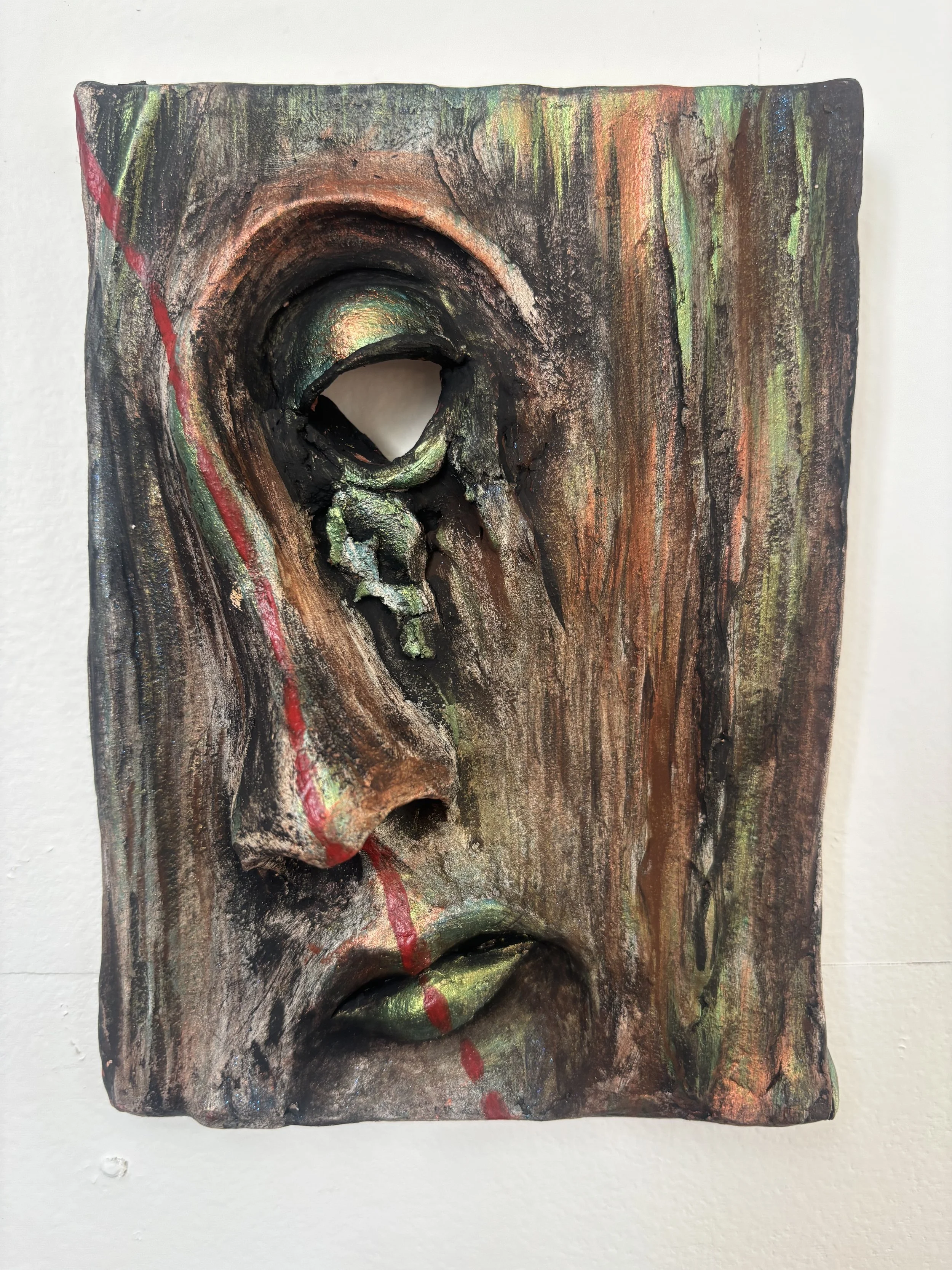 SPLIT, 2026, earthenware clay and acrylic 
donated to 5x7 Crucible Art Exchange 
