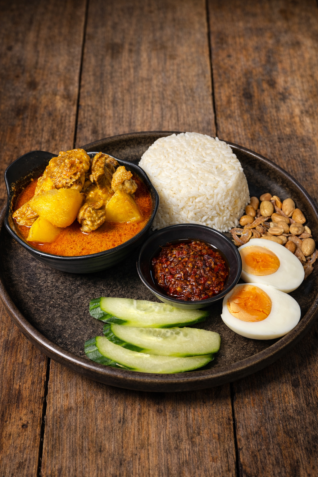 Nasi Lemak with Curry Chicken 