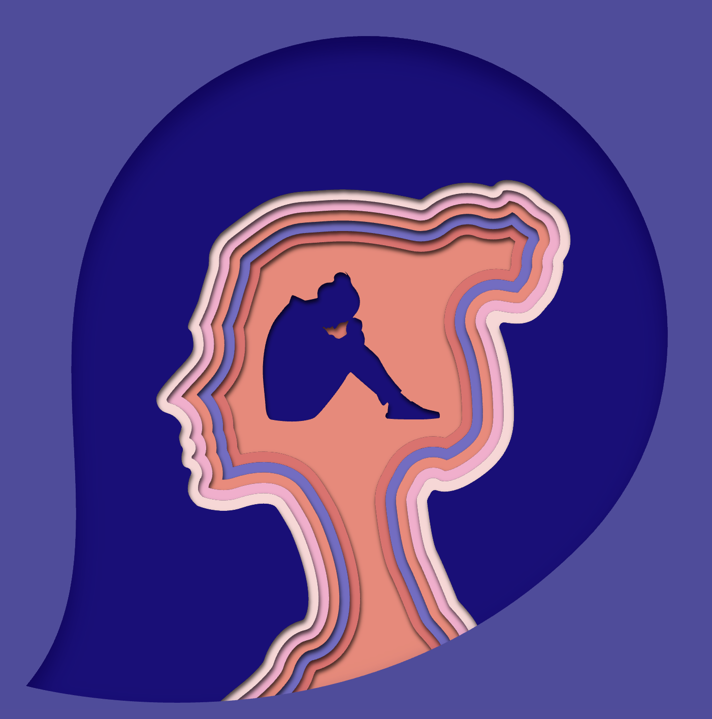 Illustration d'une femme assise la tête proche des mains