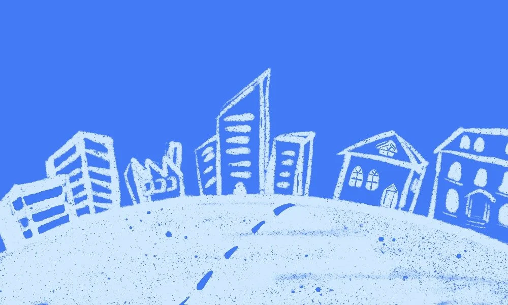 Illustration numérique d'immeuble de couleur bleu clair avec un fond bleu rex