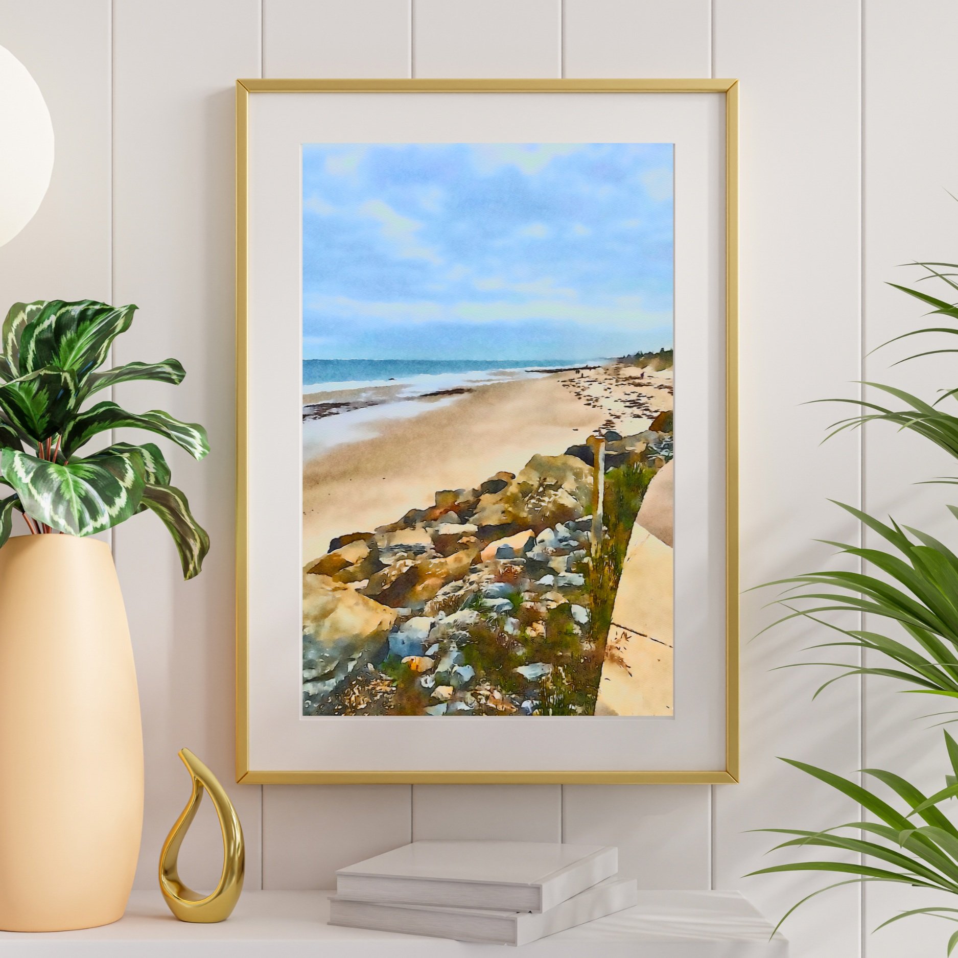 'Morning Beach' Watercolour digital download art by Emma Alexander Cook Mindful Artistry Health Coach