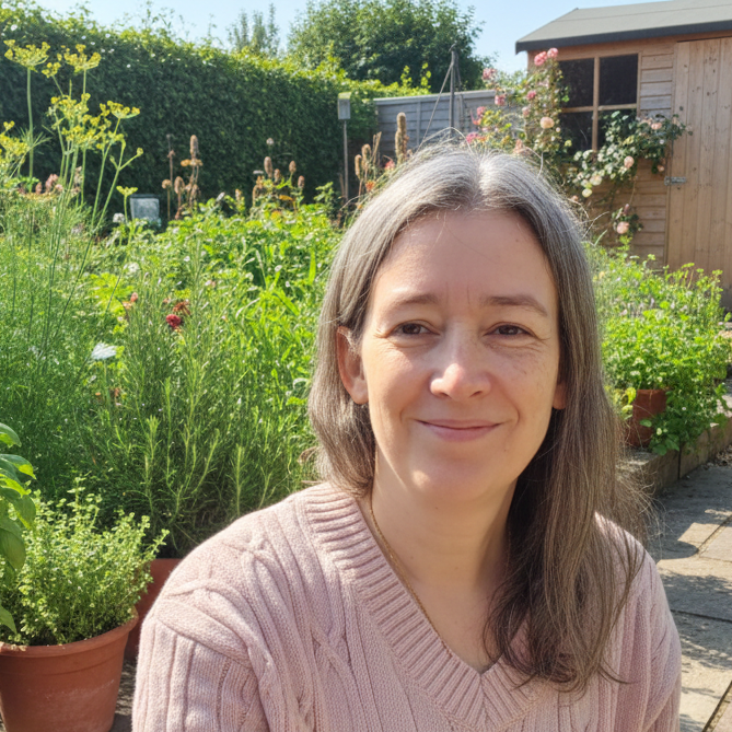 Photo of Emma Alexander Cook of Holistic Health Artistry in a herb garden