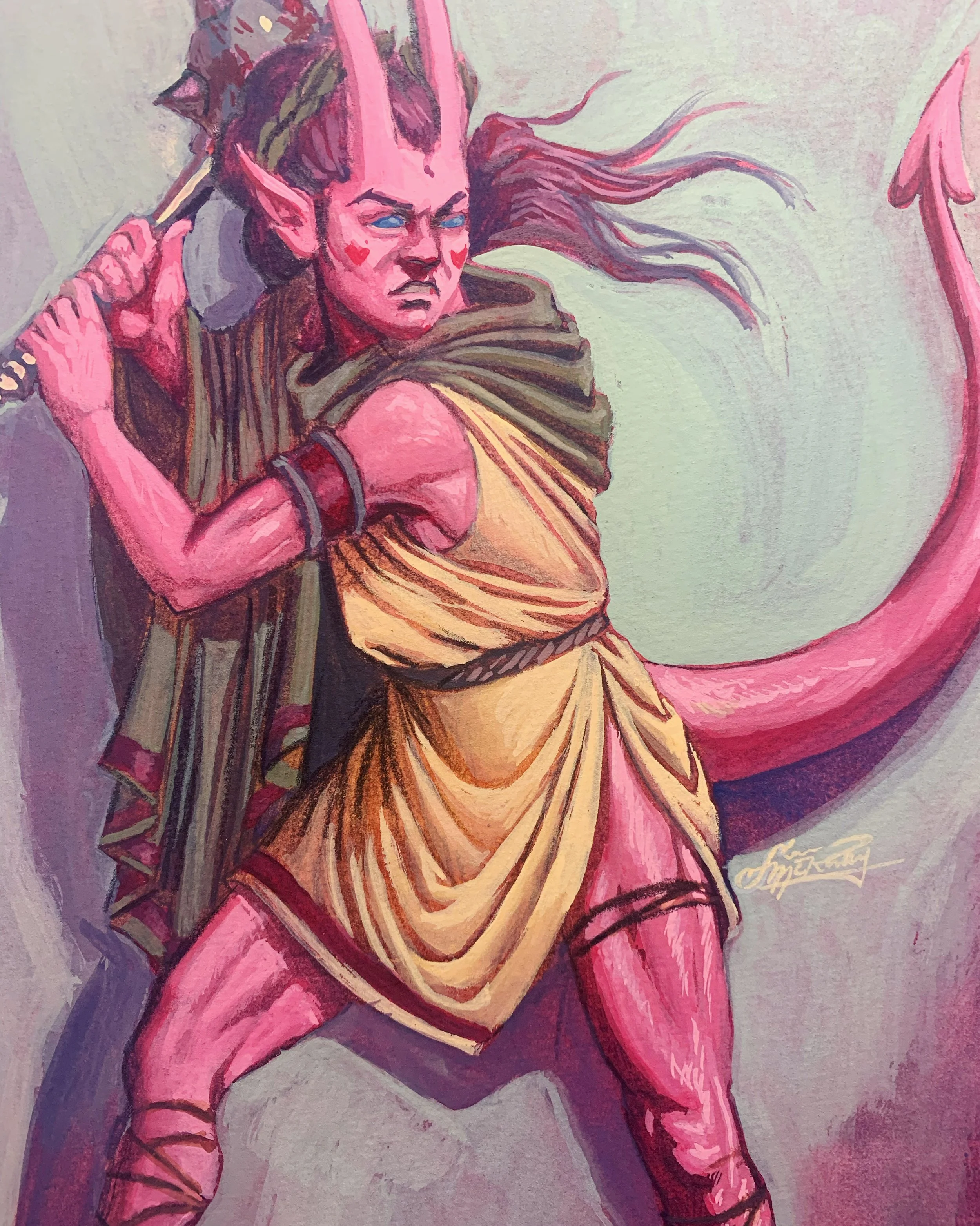 "Agape" character portrait, gouache on paper, 2023