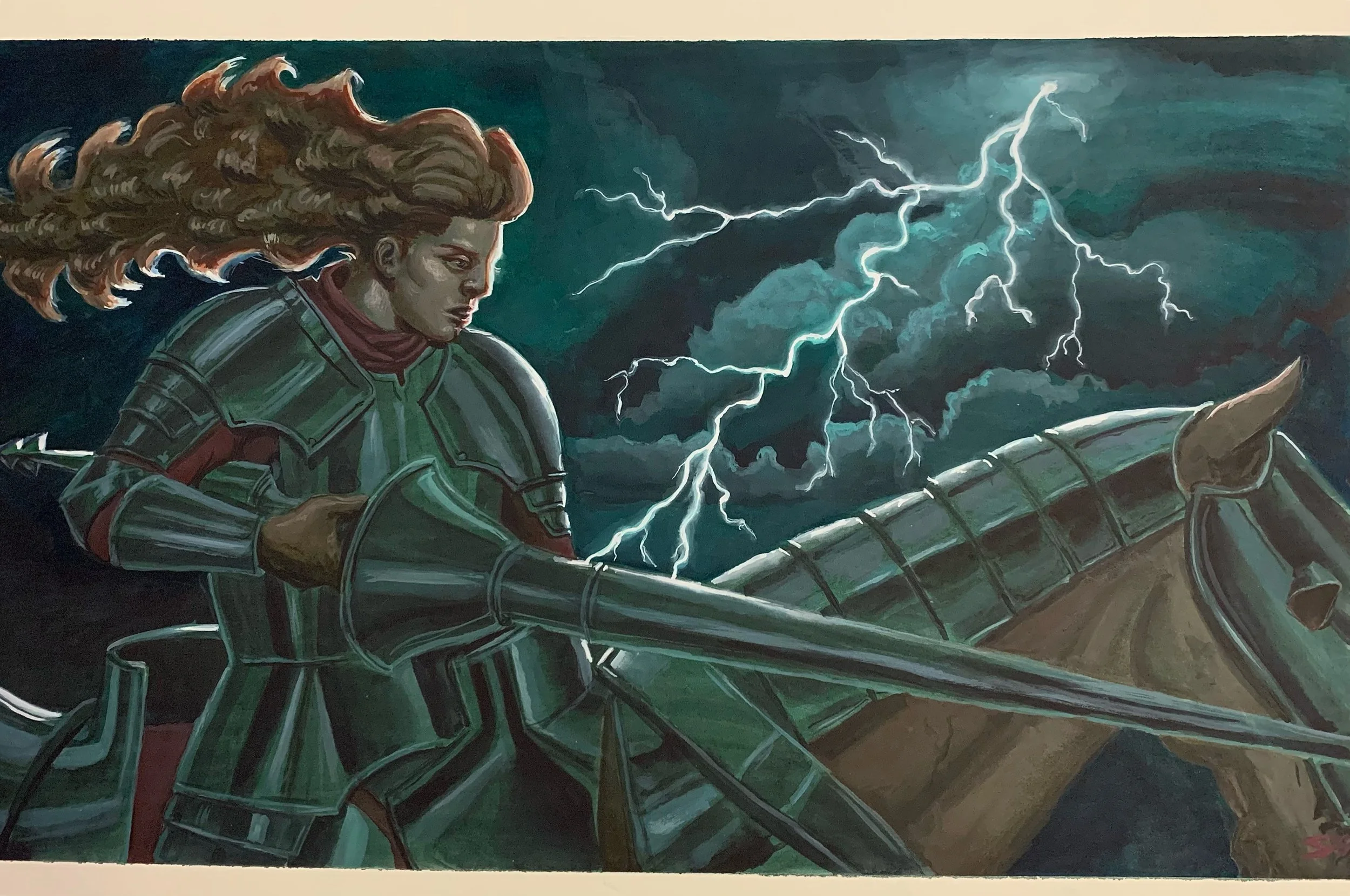 "Tournament" for Round Table card game, gouache on board, 2022. 