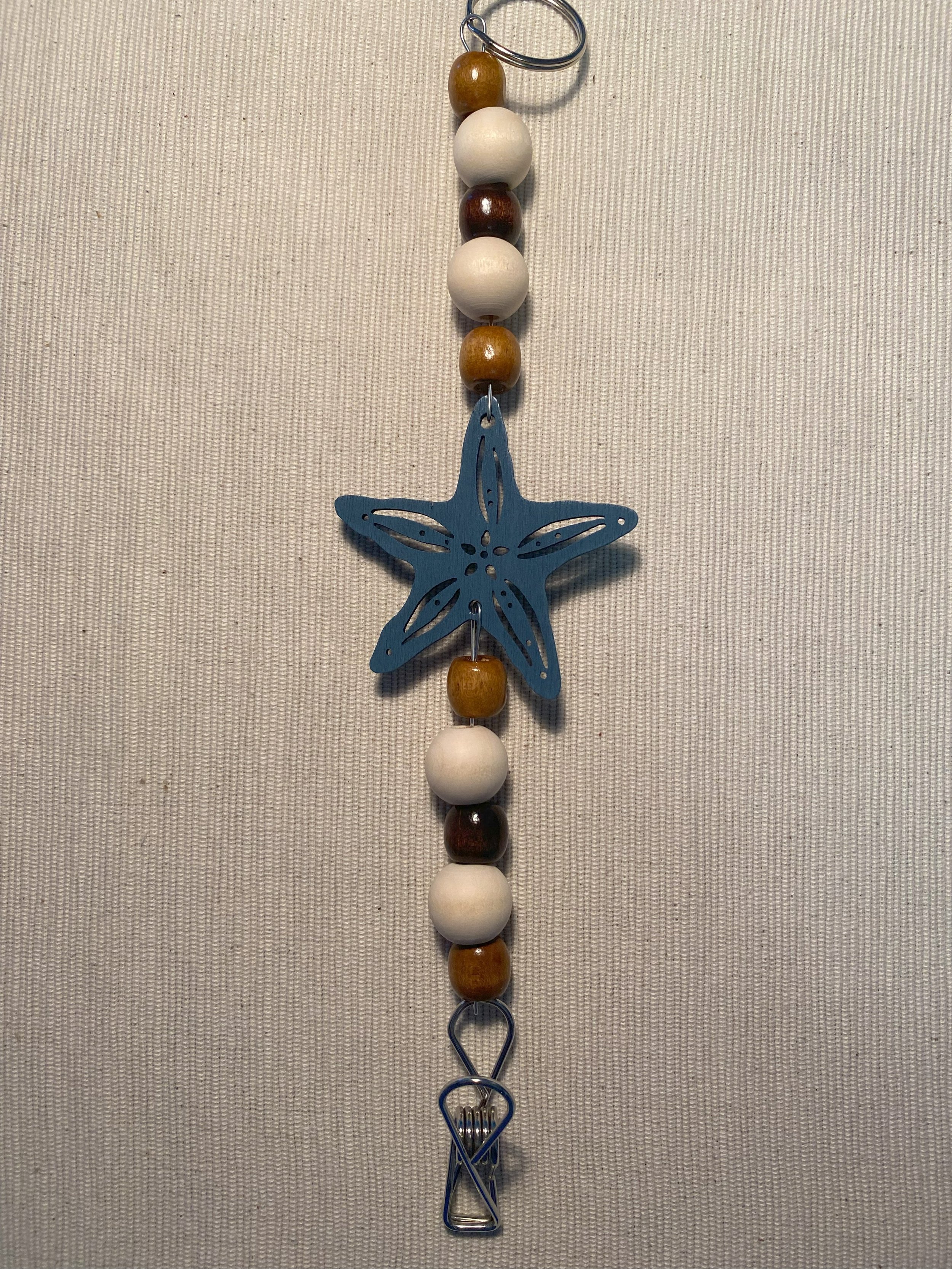 Dark Blue Starfish Mozzie Coil Hanger with Light Coffee Beads and a Dark Coffee Feature Bead