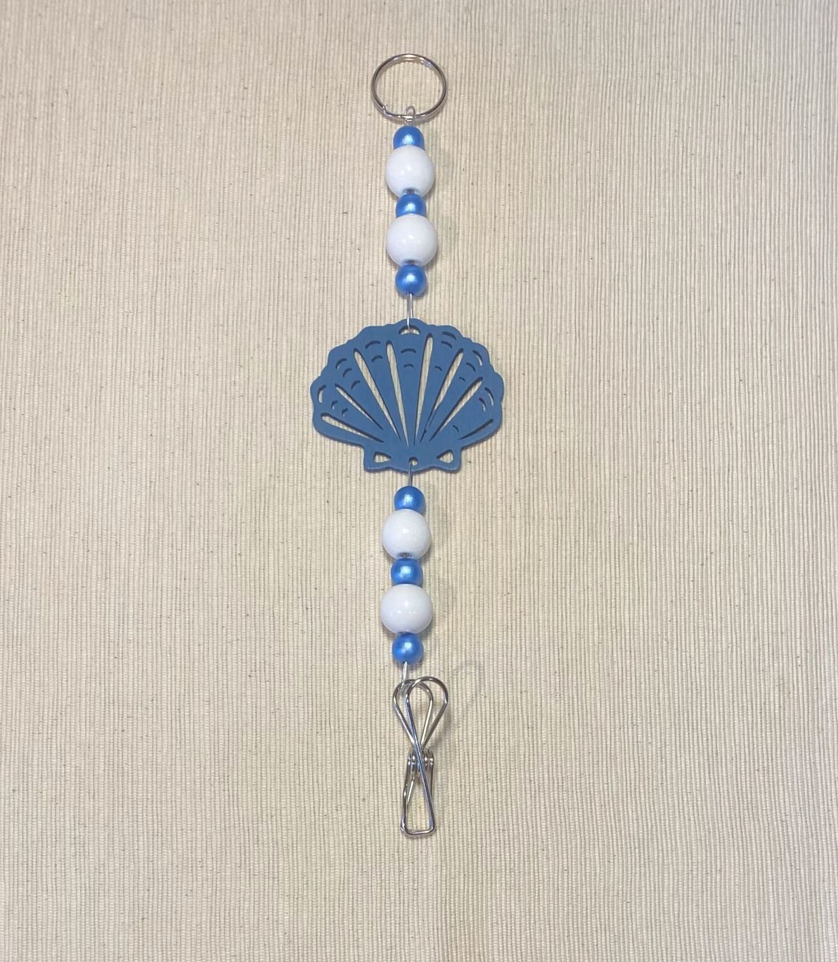 Dark Blue Shell Mozzie Coil Hanger with Blue Metallic and Large White Beads