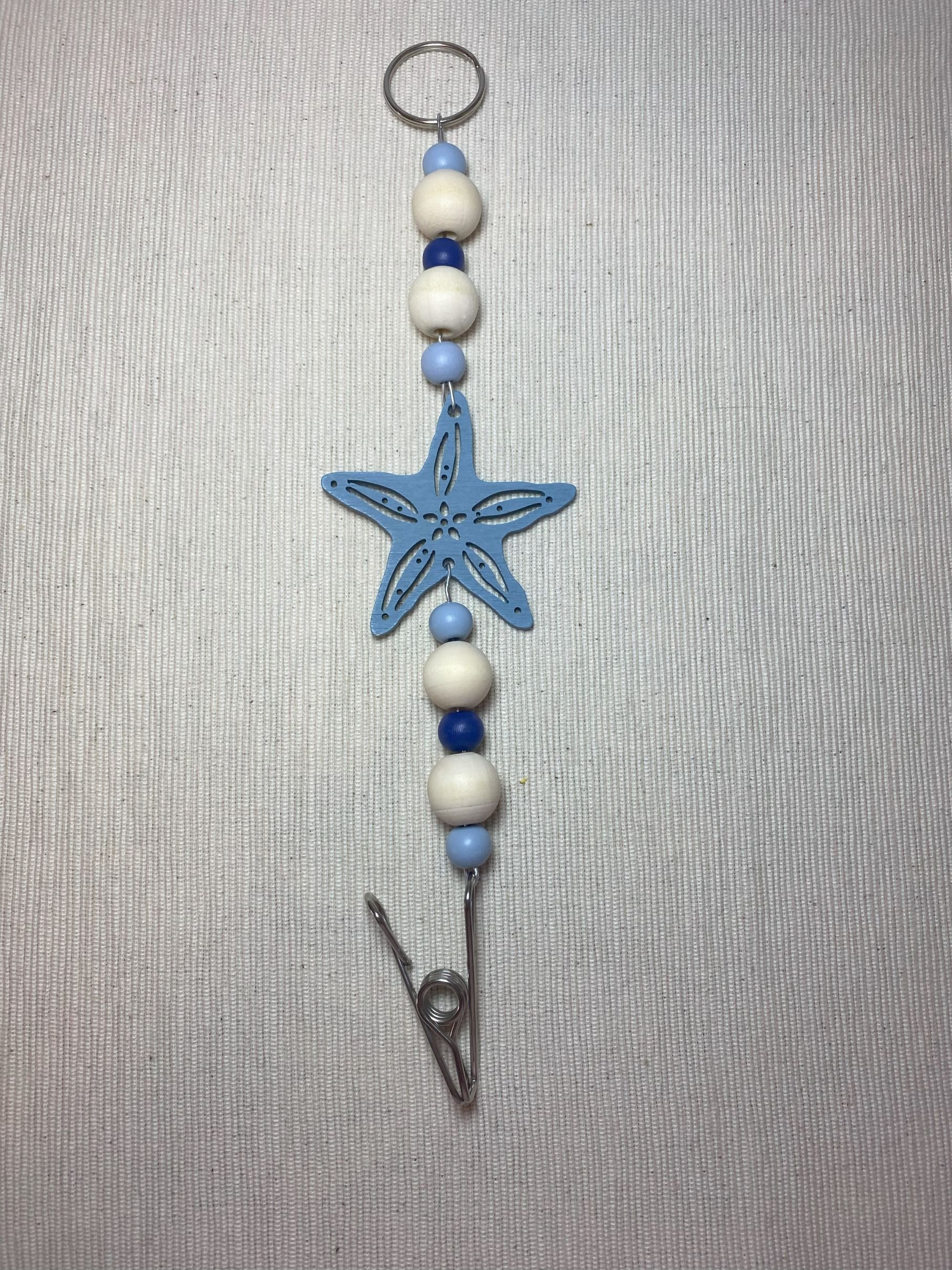 Light Blue Starfish Mozzie Coil Hanger with Light Blue & Navy Beads