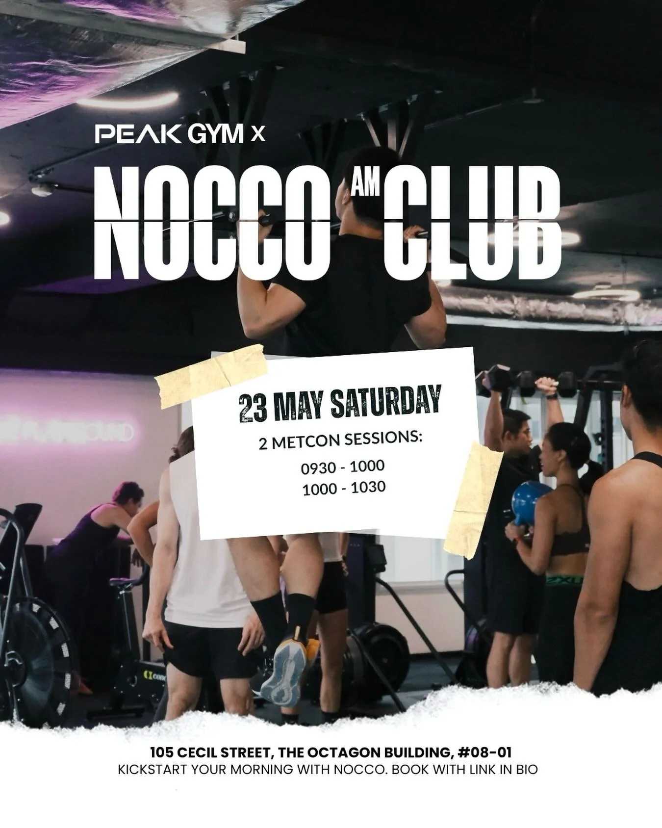 PEAK GYM X NOCCO AM CLUB ⚡️

Start your Saturday with a sweaty metcon, good music, and a NOCCO in hand.

2 x 30 minute sessions (it&rsquo;s free 👀) -

09:30 - 10:00
10:00 - 10:30

Expect fast-paced conditioning, a full body burn, and good vibes all 