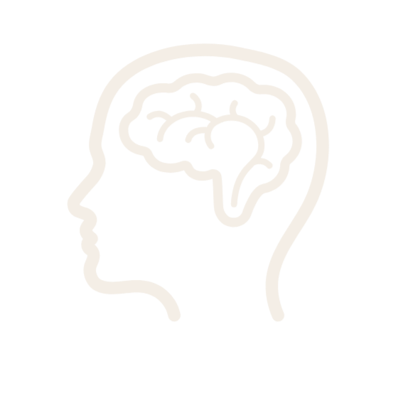 Outline of a human head in profile with a brain illustration inside.