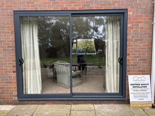 ALUMINIUM ANTHRACITE GREY ON WHITE PATIO DOOR REPLACEMENT