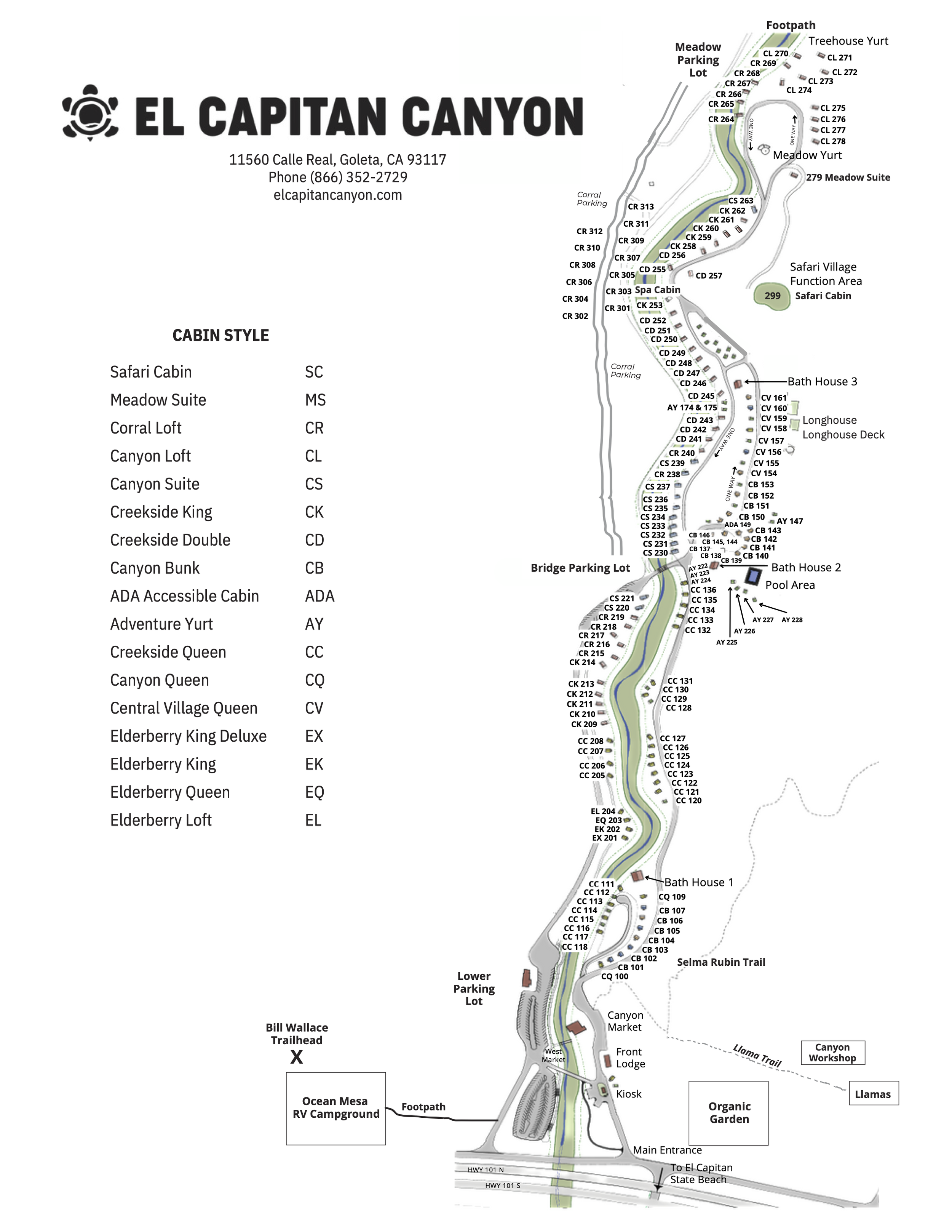 El Capitan Canyon Cabin Map