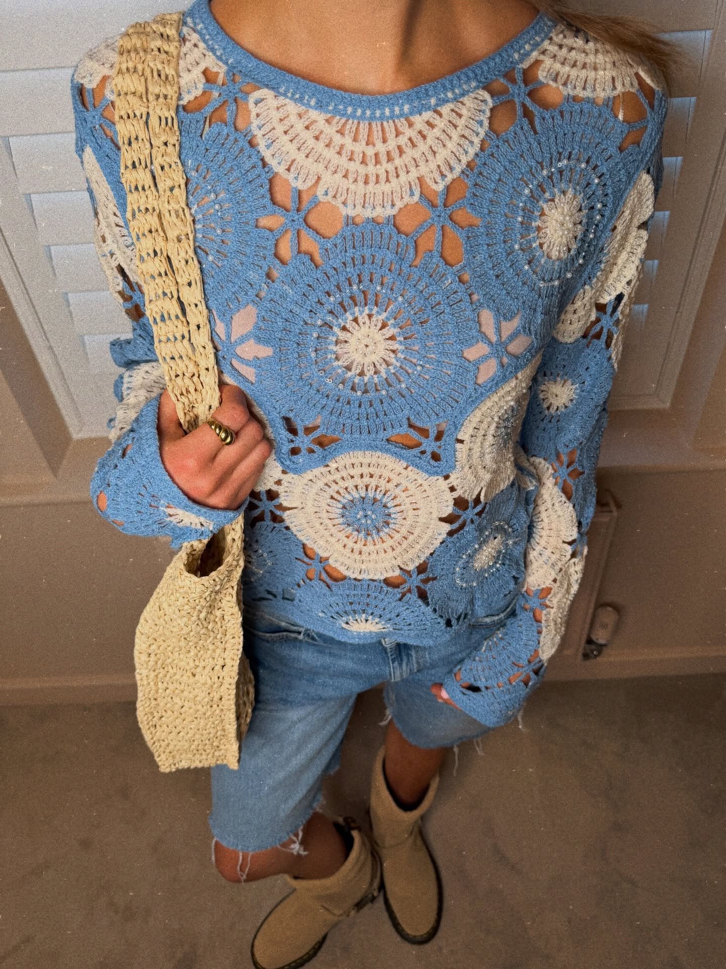 a close up of our Thea Jumper - last piece remaining 💫
Shop before she&rsquo;s gone twentyfourthreads.co.uk