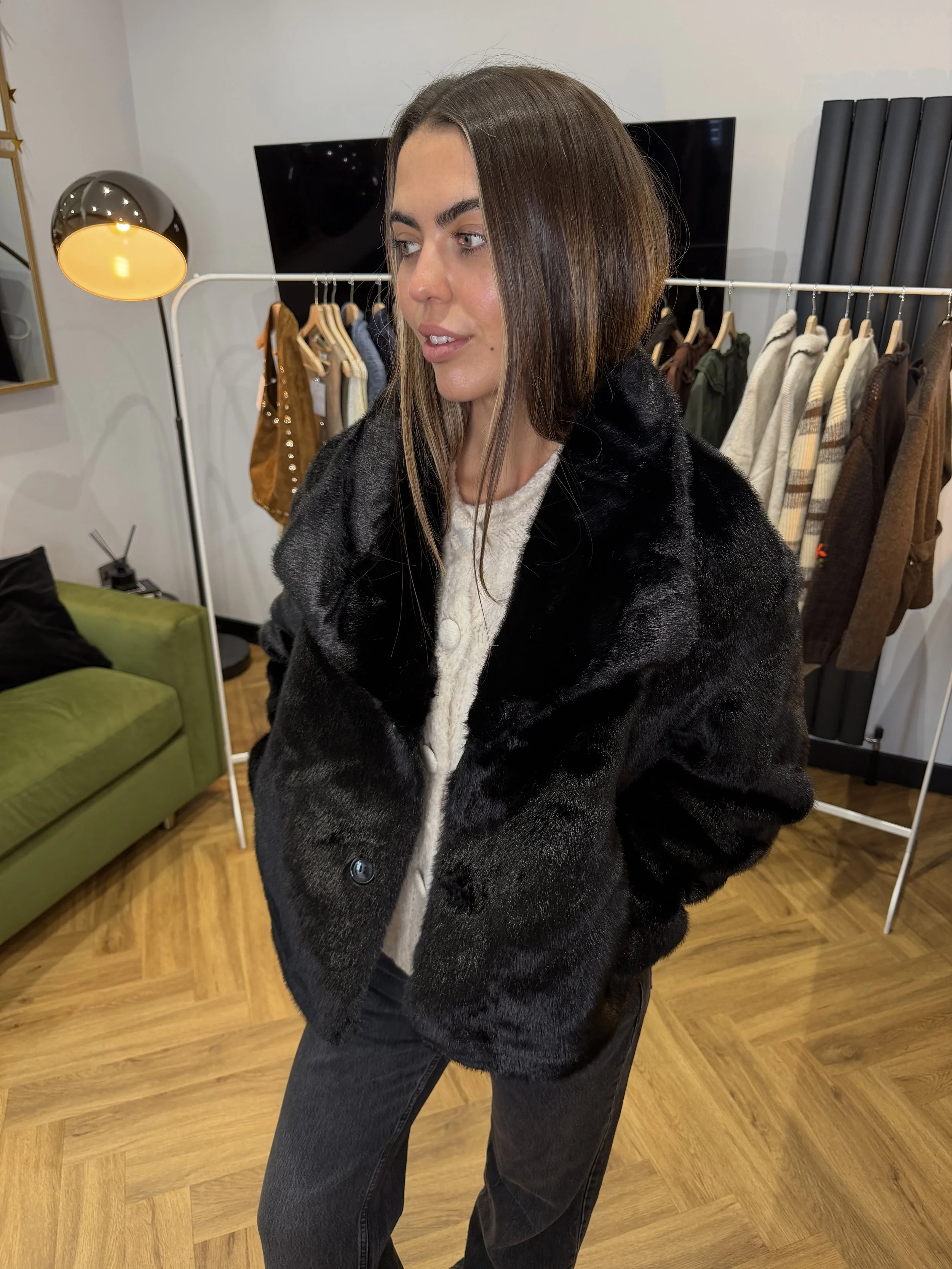 Marlowe Faux Fur Jacket in Black