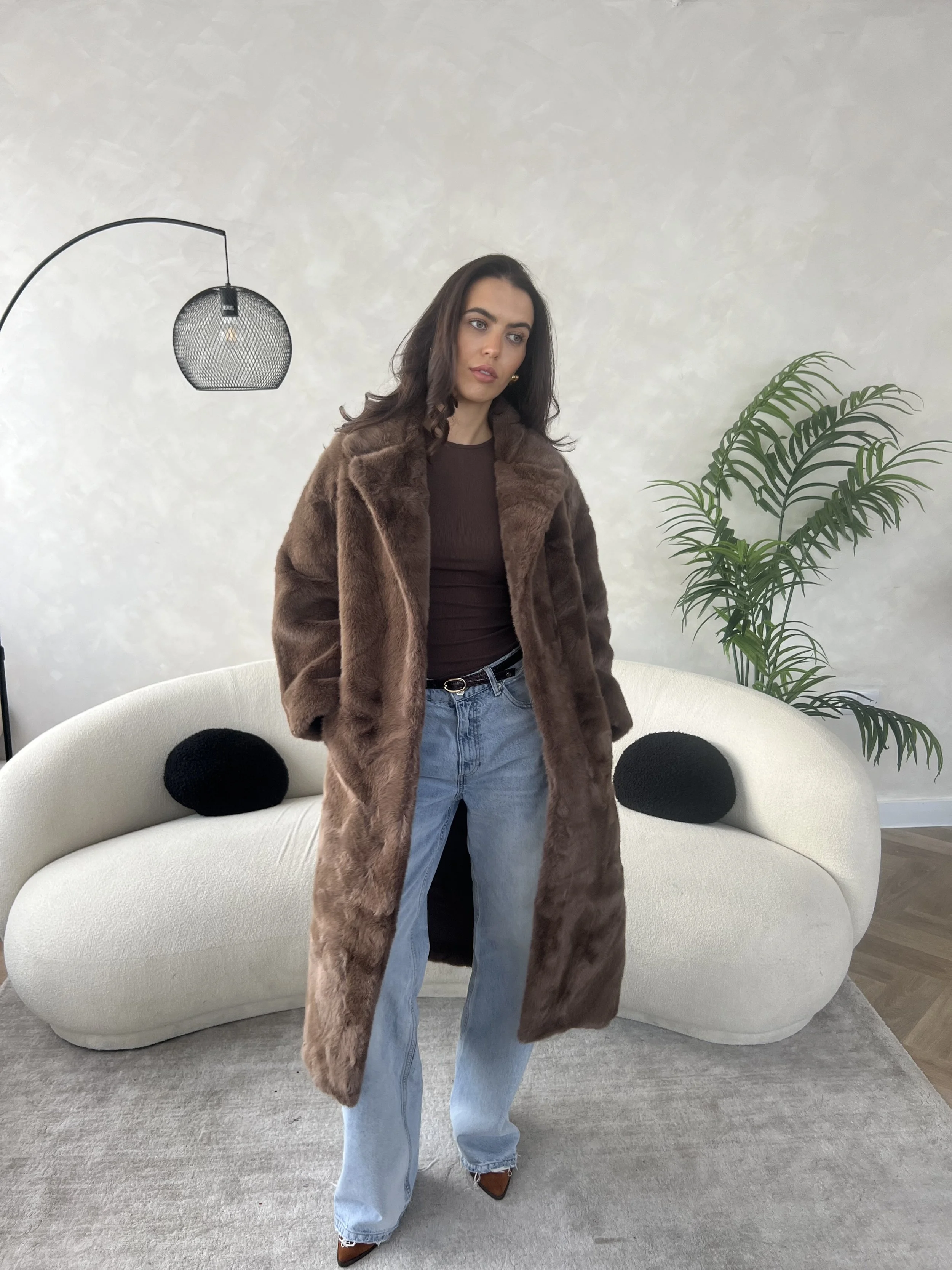 Brown Premium Faux Fur Belted Coat Archive