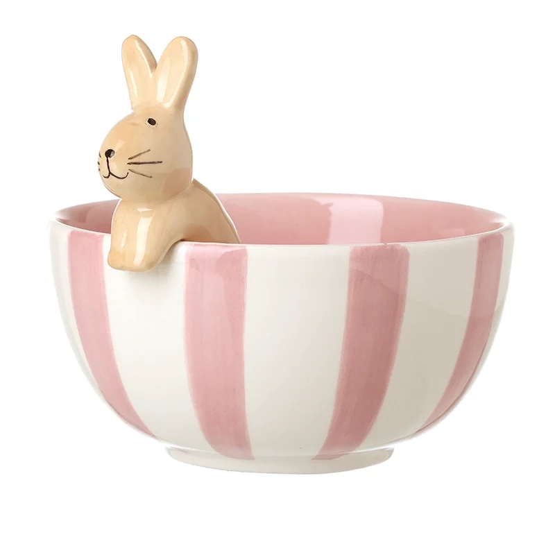 Pink Stripe Rabbit Bowl