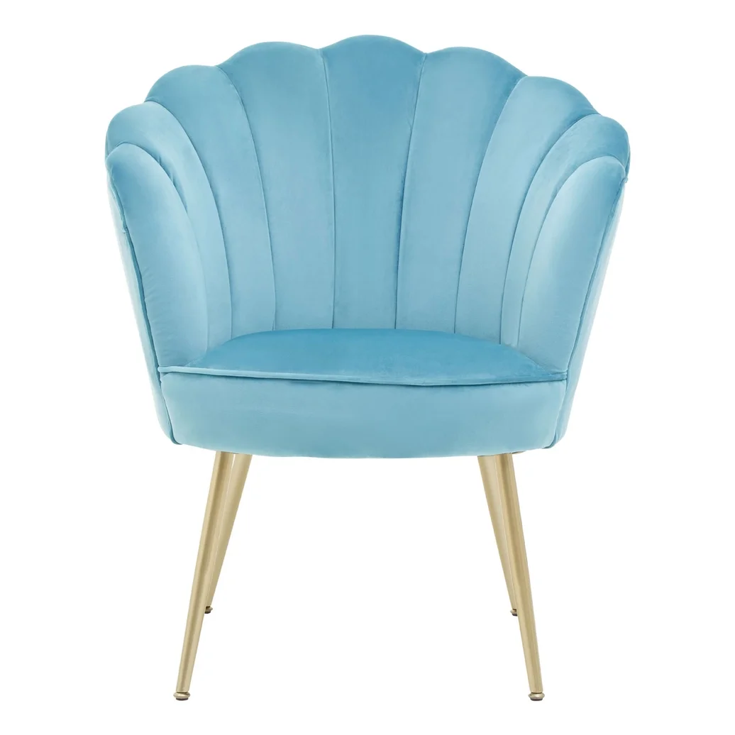 Upholstered in aqua velvet, this chair.webp