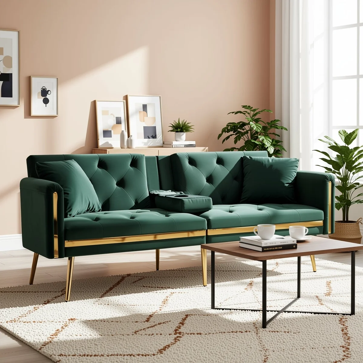 Hada Luxe Green Velvet Sofa Bed