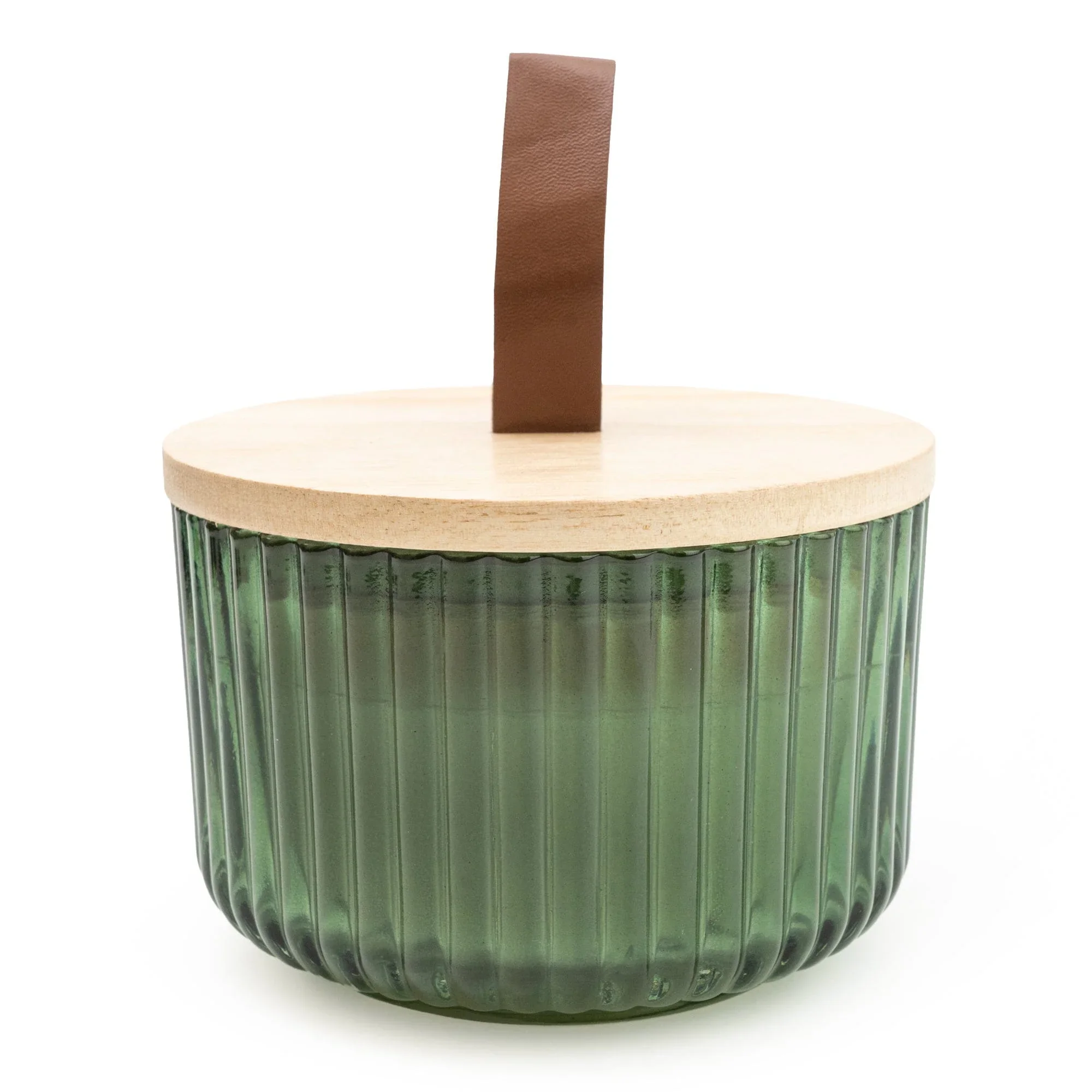 Elegant Green Glass Storage Jar with Wooden Lid