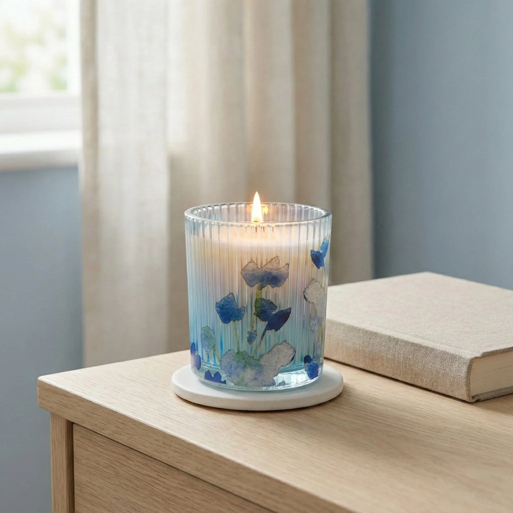Blue Serenity Floral Candle