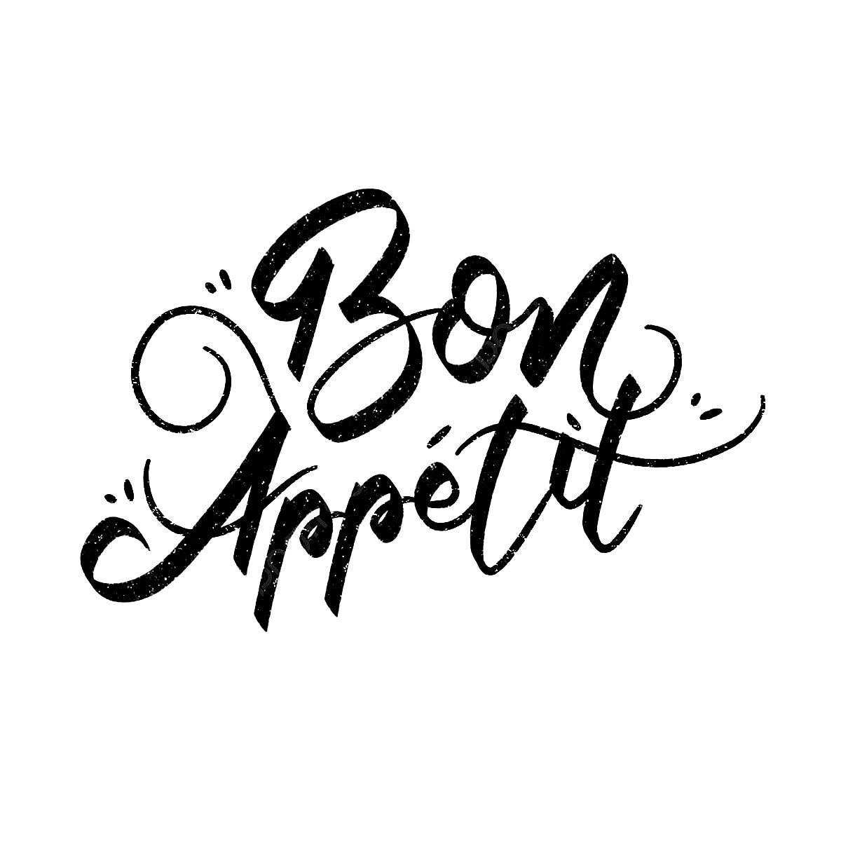 Handwritten black text saying "Bón appétit" on a white background.