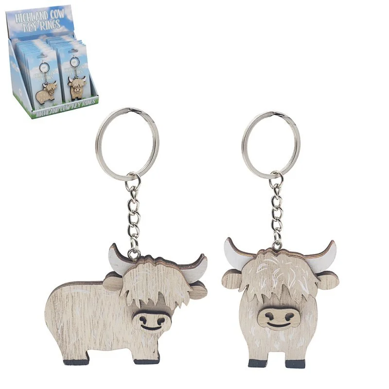 Highland Cow Wooden Keyring