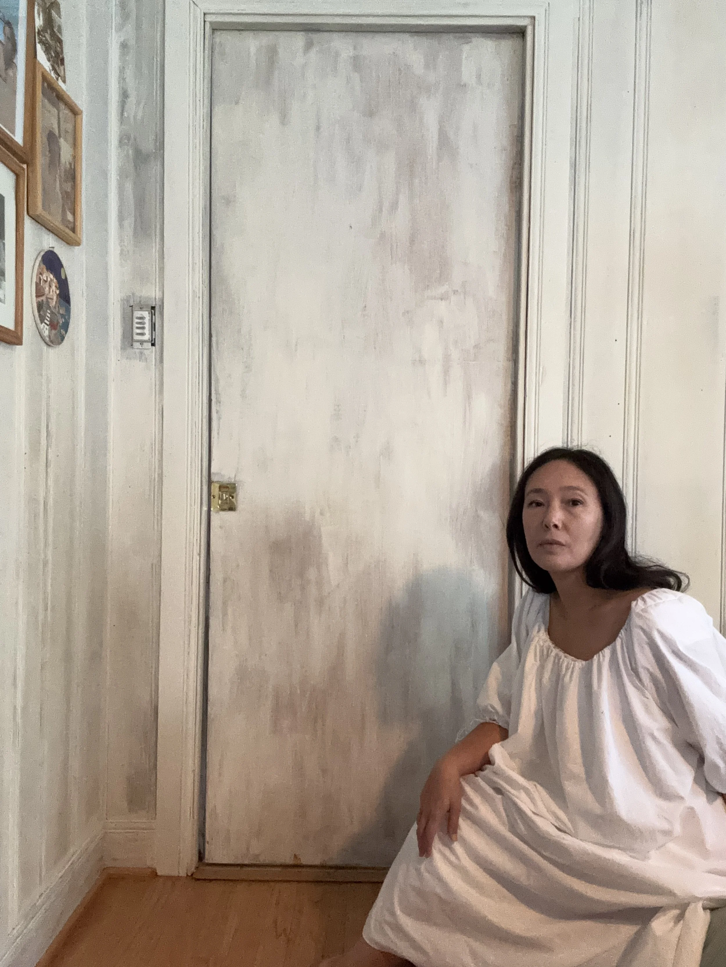 Oversized white cotton shift.  Hand sewn from self-drafted pattern.  2025