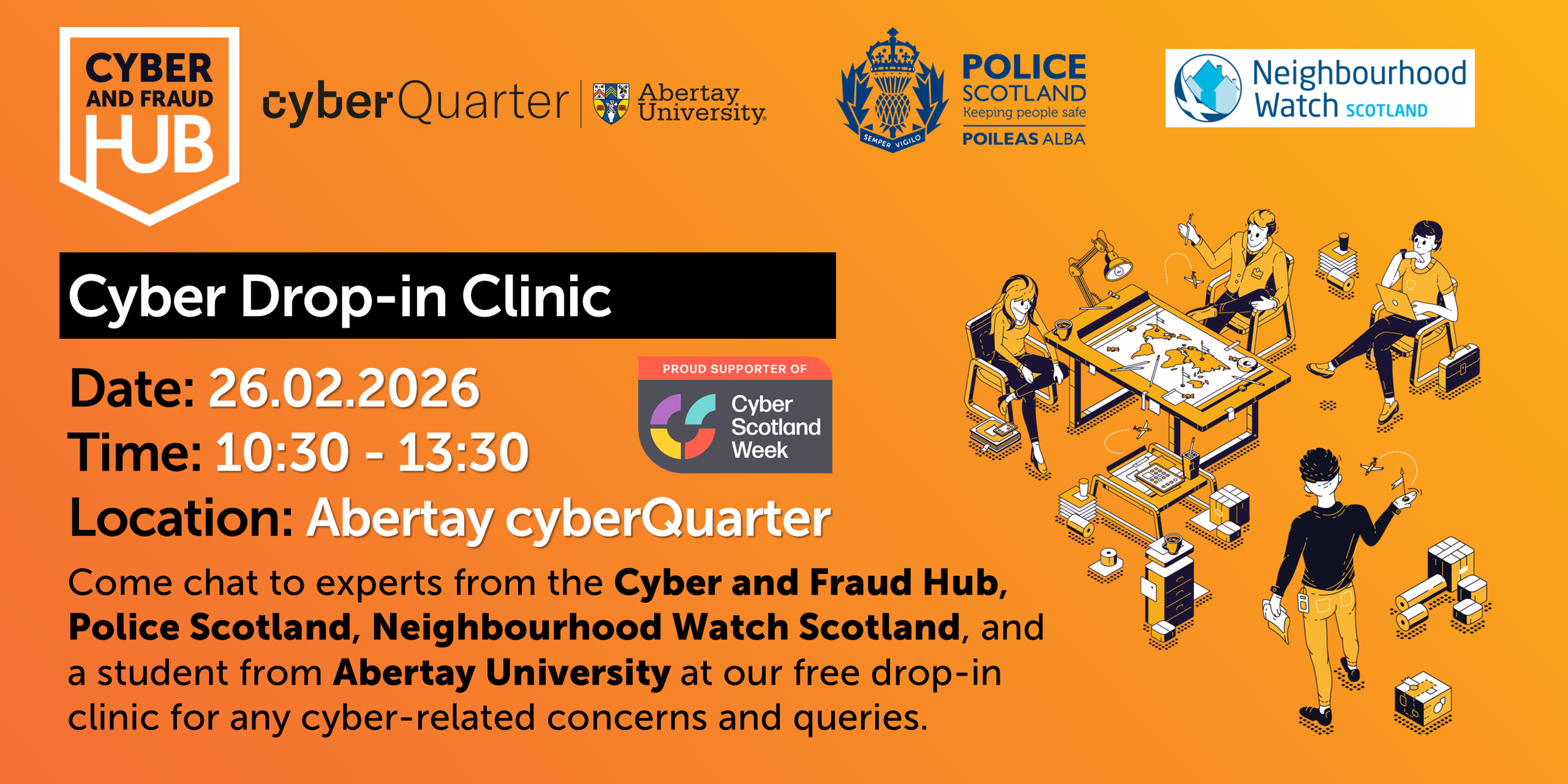 Cyber Drop In Clinic at Abertay cyberQuarter for CyberScotland Week - 26 February